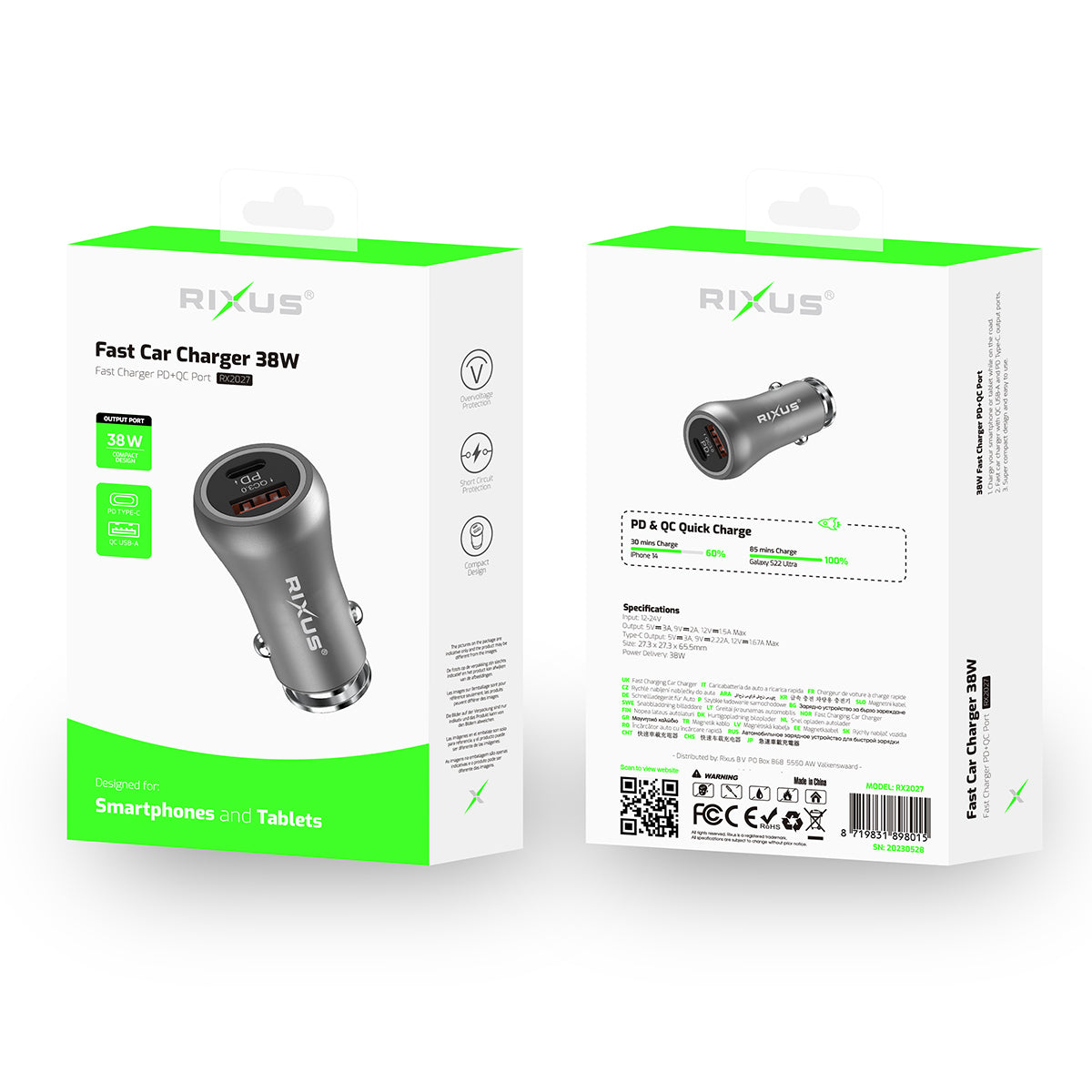 Rixus RX2027 Voor auto snelladen 38W