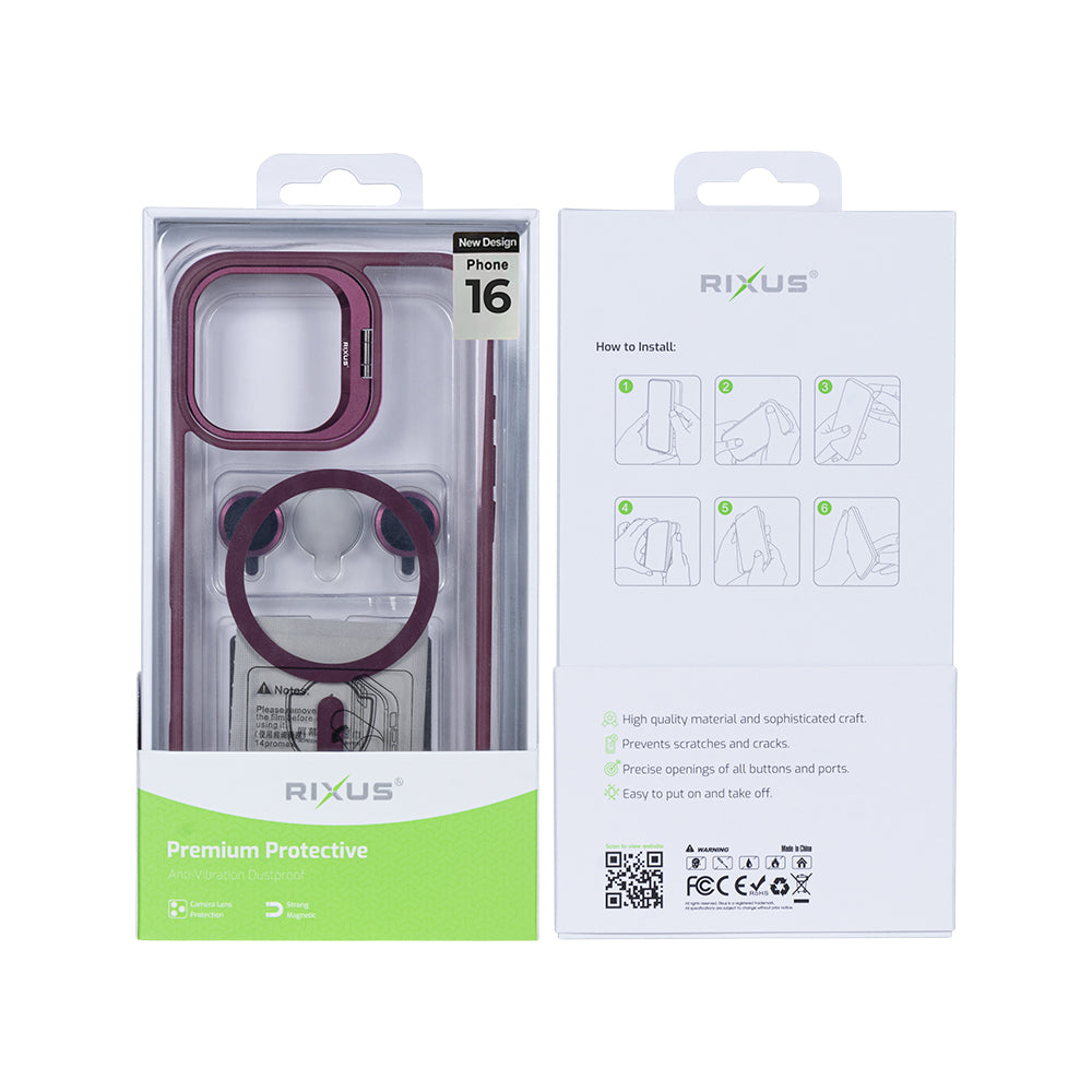 Rixus Classic 03 Case With MagSafe Compatible For Apple iPhone 16 Dark Pink