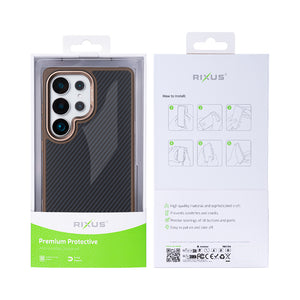 Rixus Mag Carbon With MagSafe Compatible For Samsung Galaxy S25 Ultra Brown
