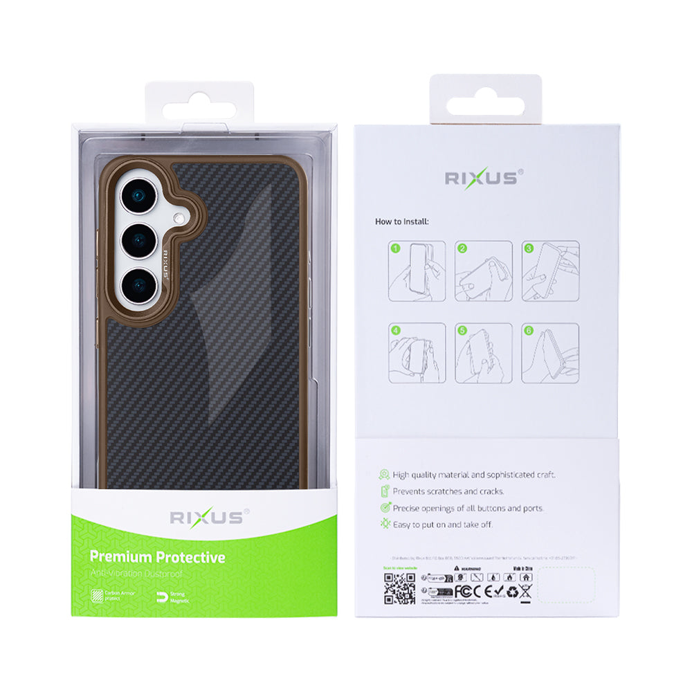 Rixus Mag Carbon With MagSafe Compatible For Samsung Galaxy S25 Plus Brown