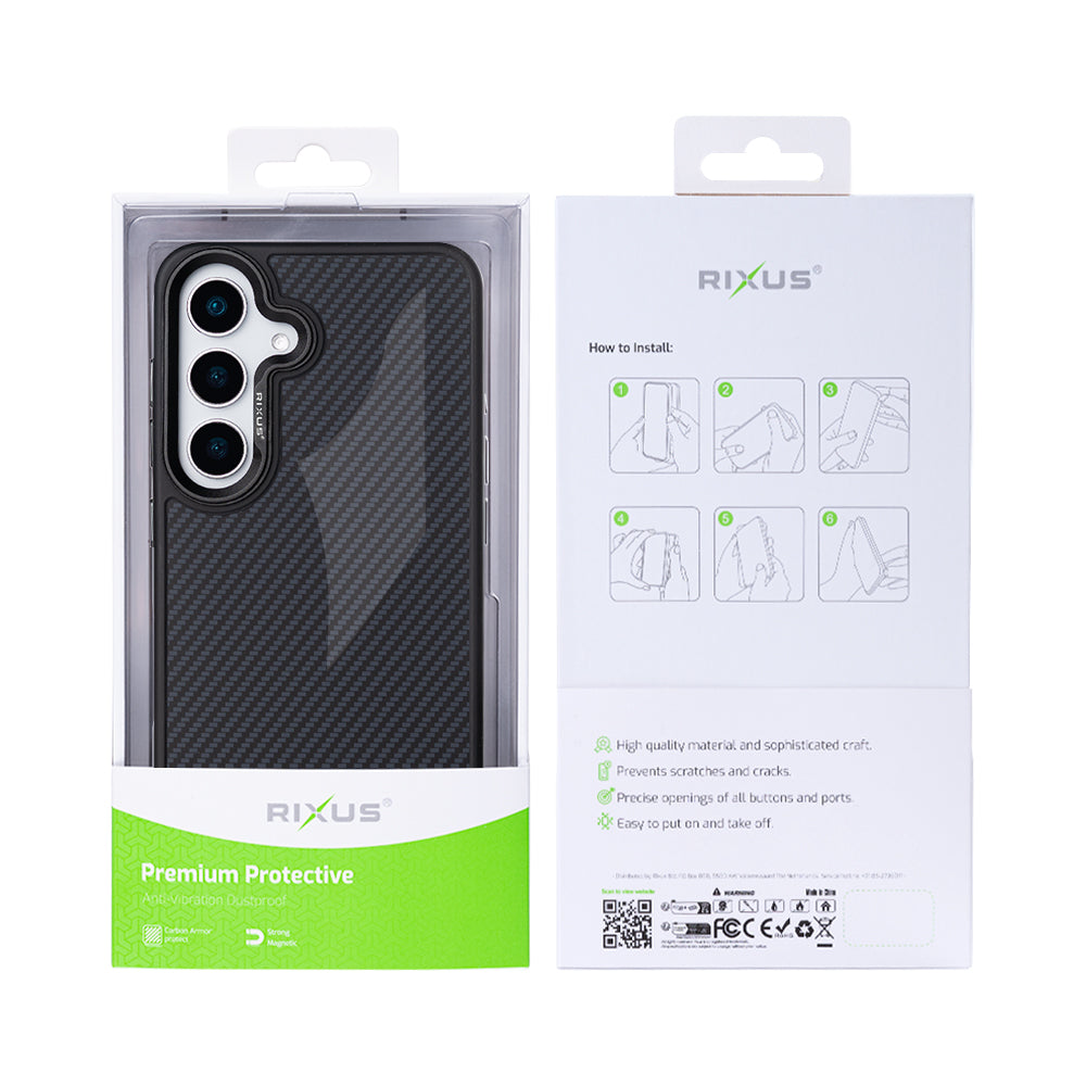 Rixus Mag Carbon With MagSafe Compatible For Samsung Galaxy S25 Plus Titanium Black