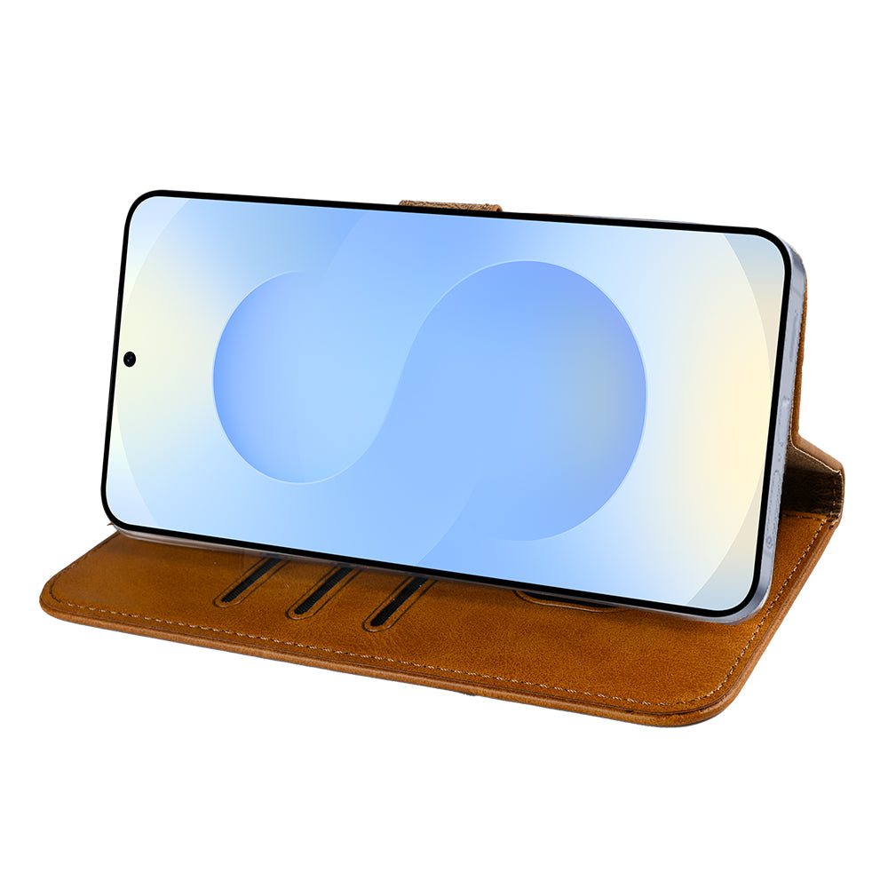Rixus Boekenhoes Voor Samsung Galaxy S25 Edge Lichtbruin