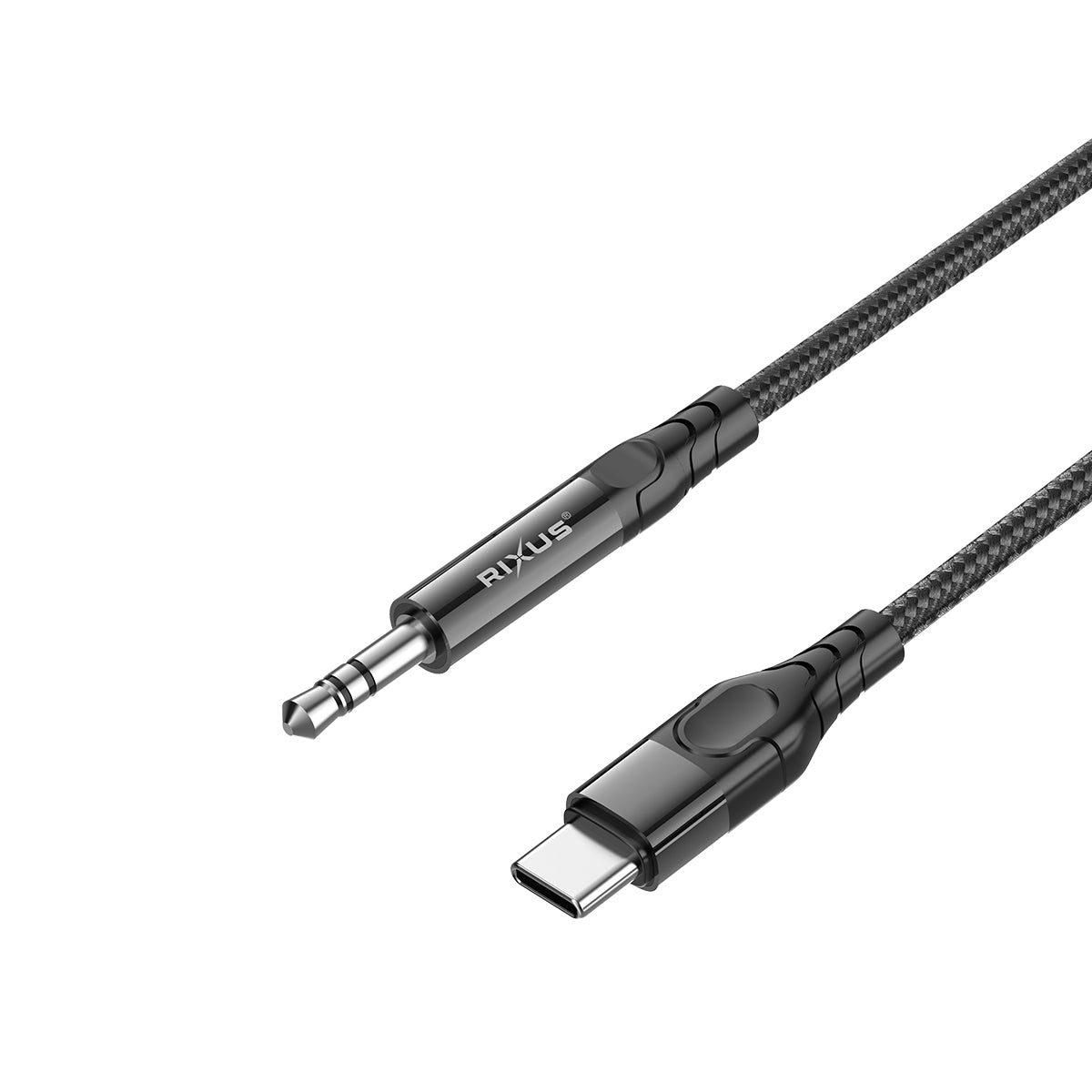 Rixus RXMU35C Cabo de áudio trançado de 3,5 mm AUX para USB-C 1,2 m preto