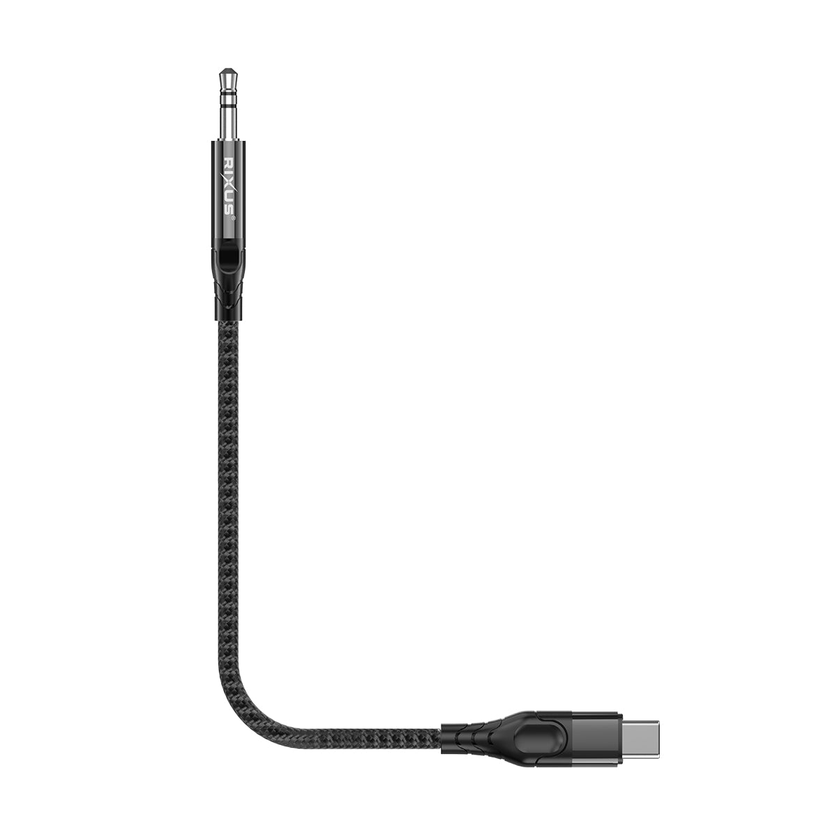 Rixus RXMU35C Cabo de áudio trançado de 3,5 mm AUX para USB-C 1,2 m preto
