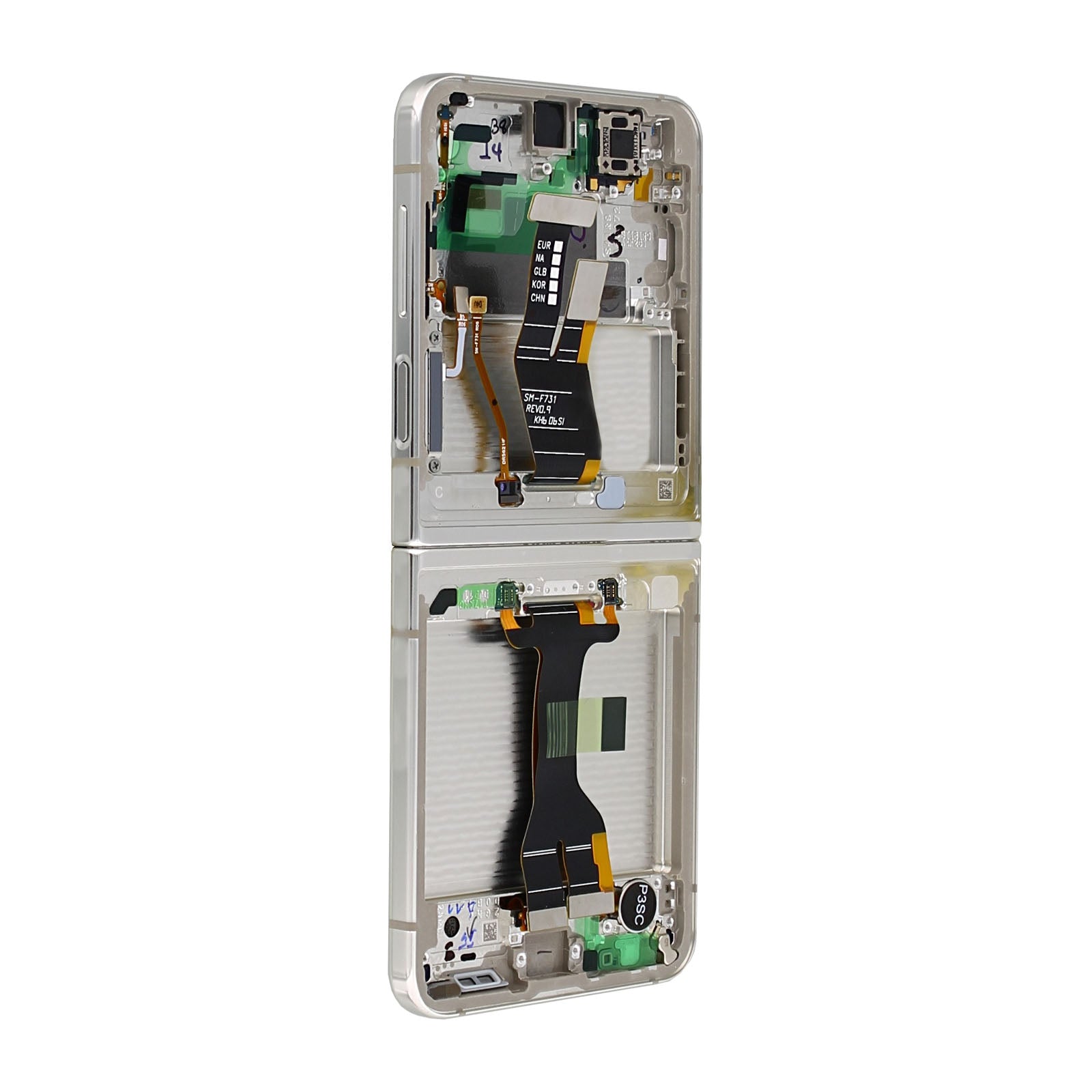Samsung Galaxy Z Flip5 F731B Ecrã principal e digitalizador com moldura creme Pacote de serviço