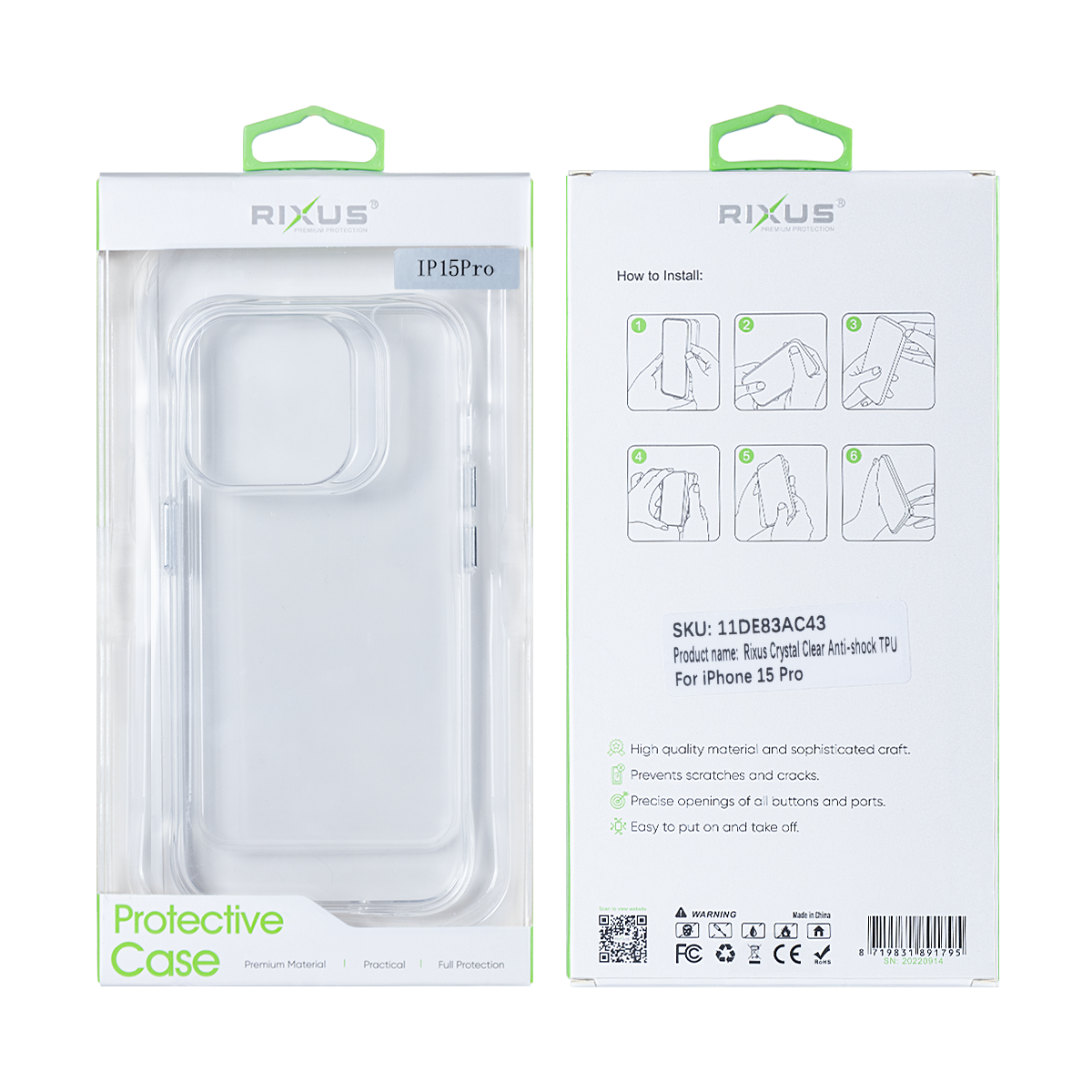 Capa TPU anti-choque Rixus For Apple iPhone 15 Pro Transparente