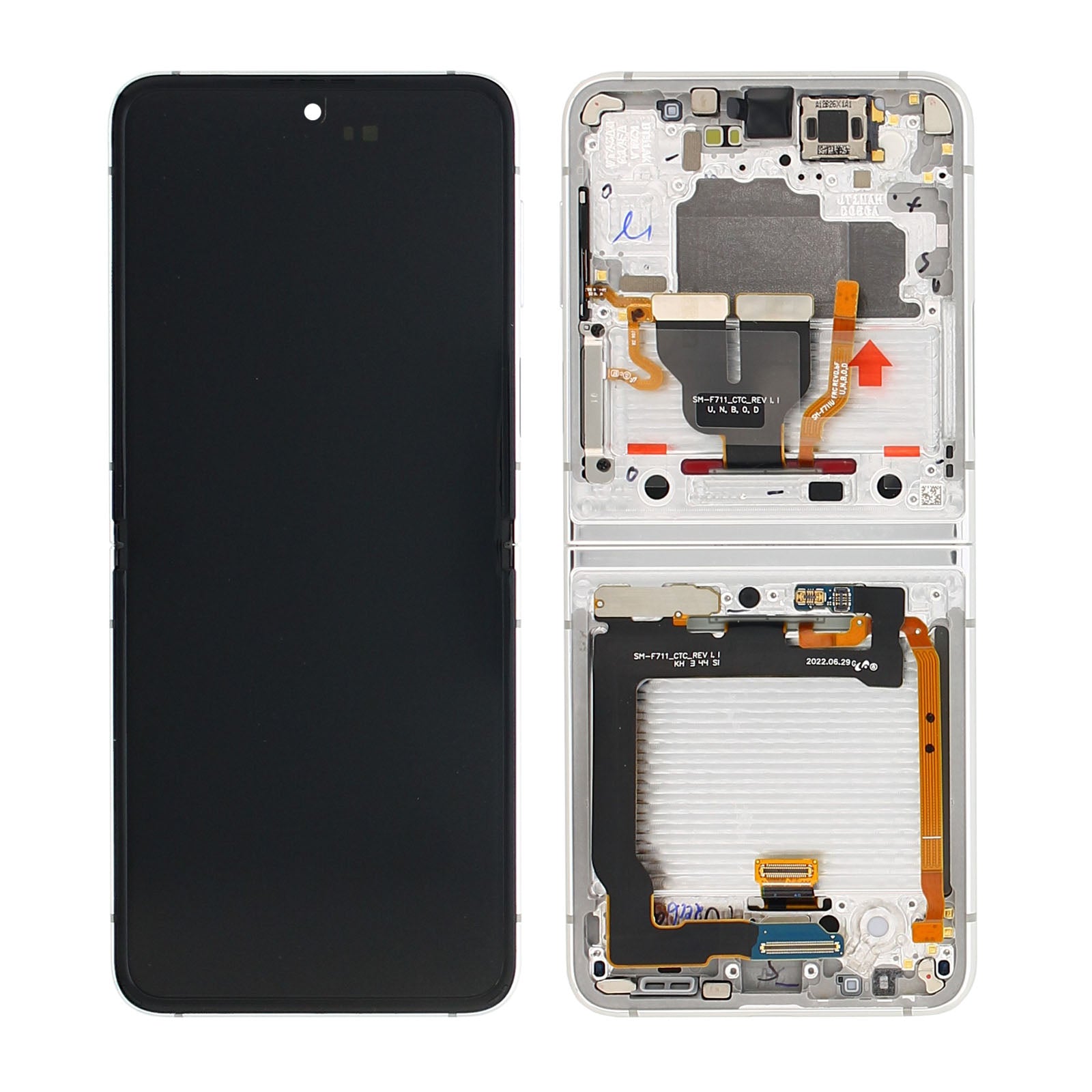 Samsung Galaxy Z Flip3 F711B Ecrã principal e digitalizador com moldura Prata personalizada Pacote de serviços