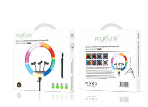 Rixus RXLG32 Anel de luz para selfies e bastão de suporte RGBW de 22 polegadas