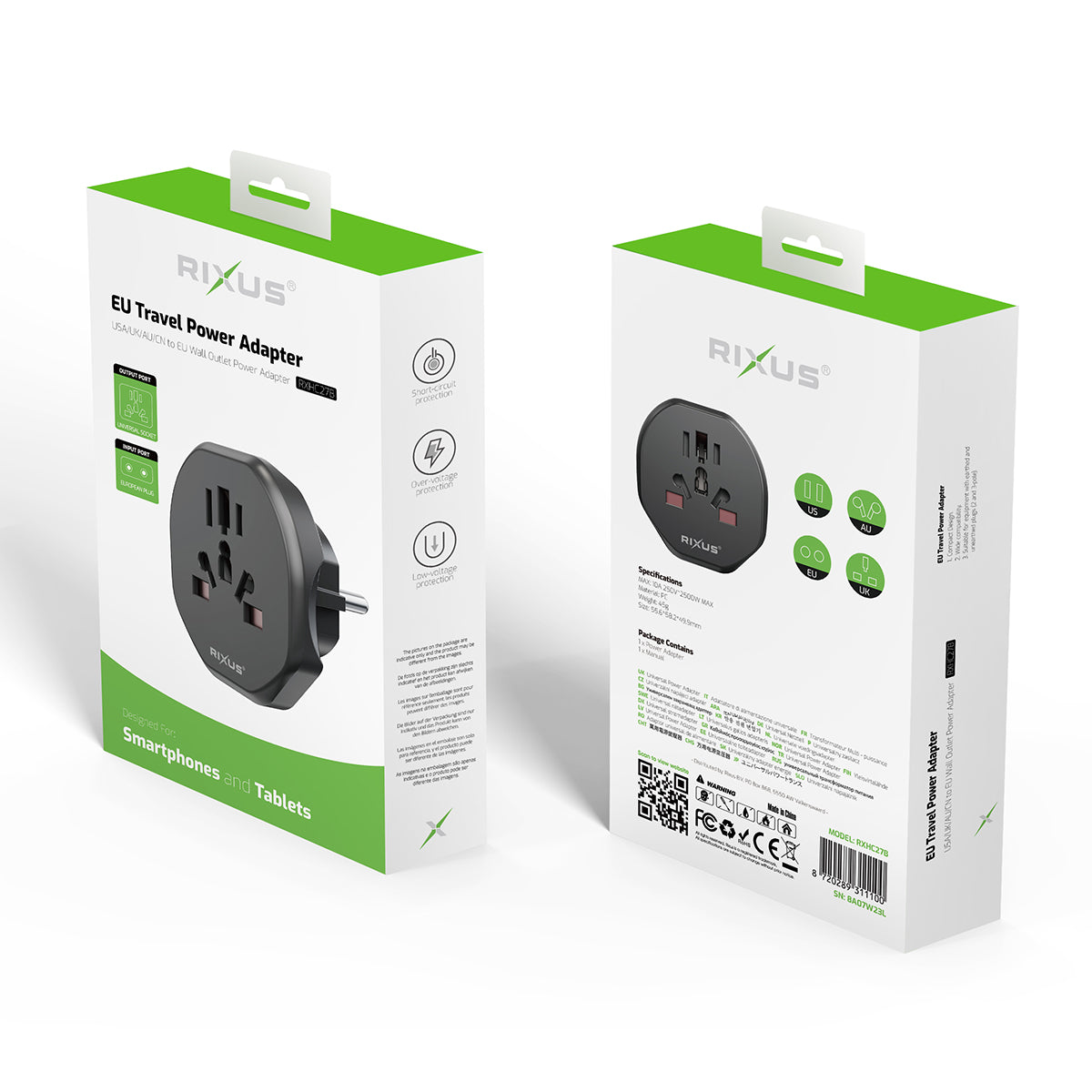Adaptador de corrente de viagem Rixus RXHC27B EU Preto