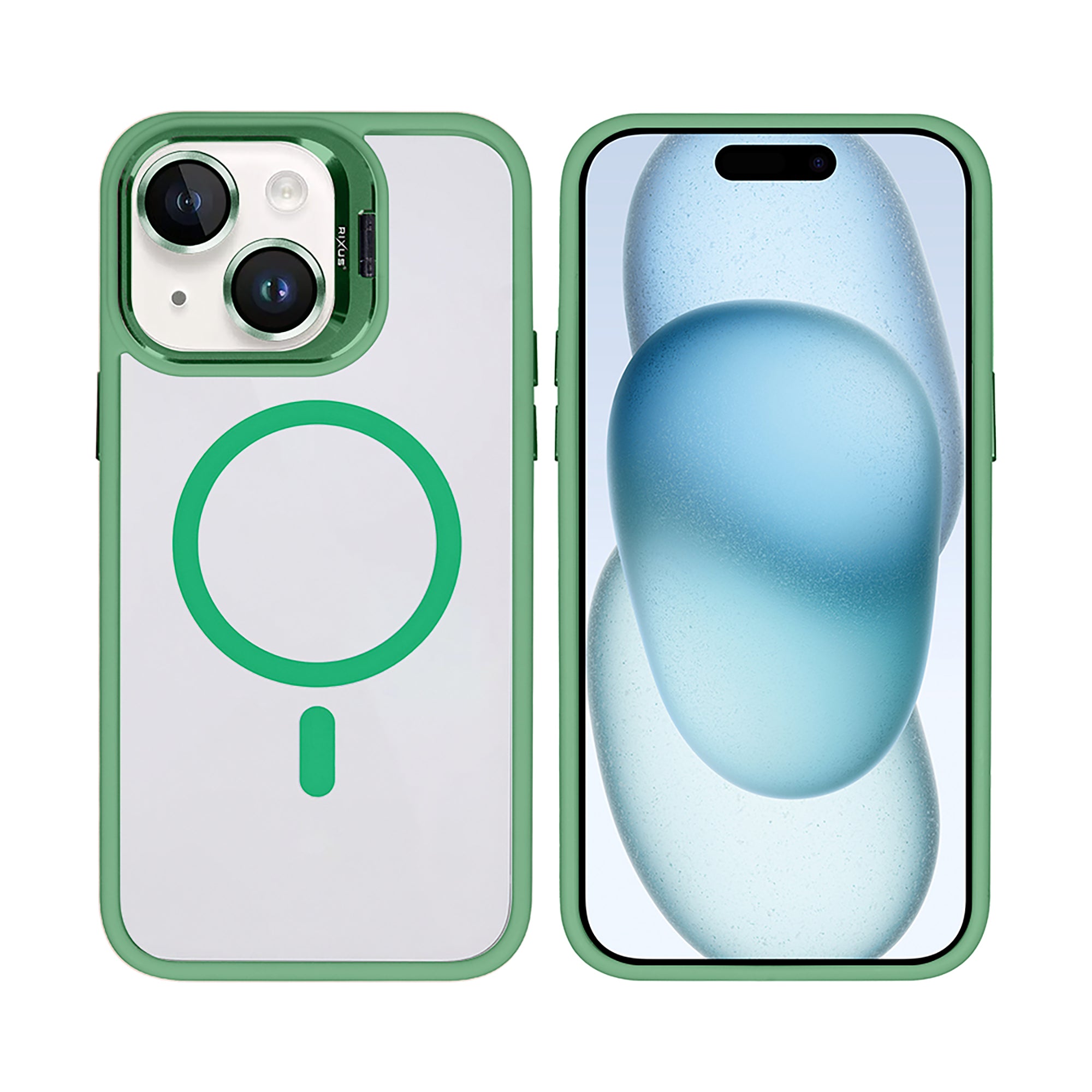Rixus Classic 03 Case With MagSafe Compatible For Apple iPhone 15 Plus Light Green