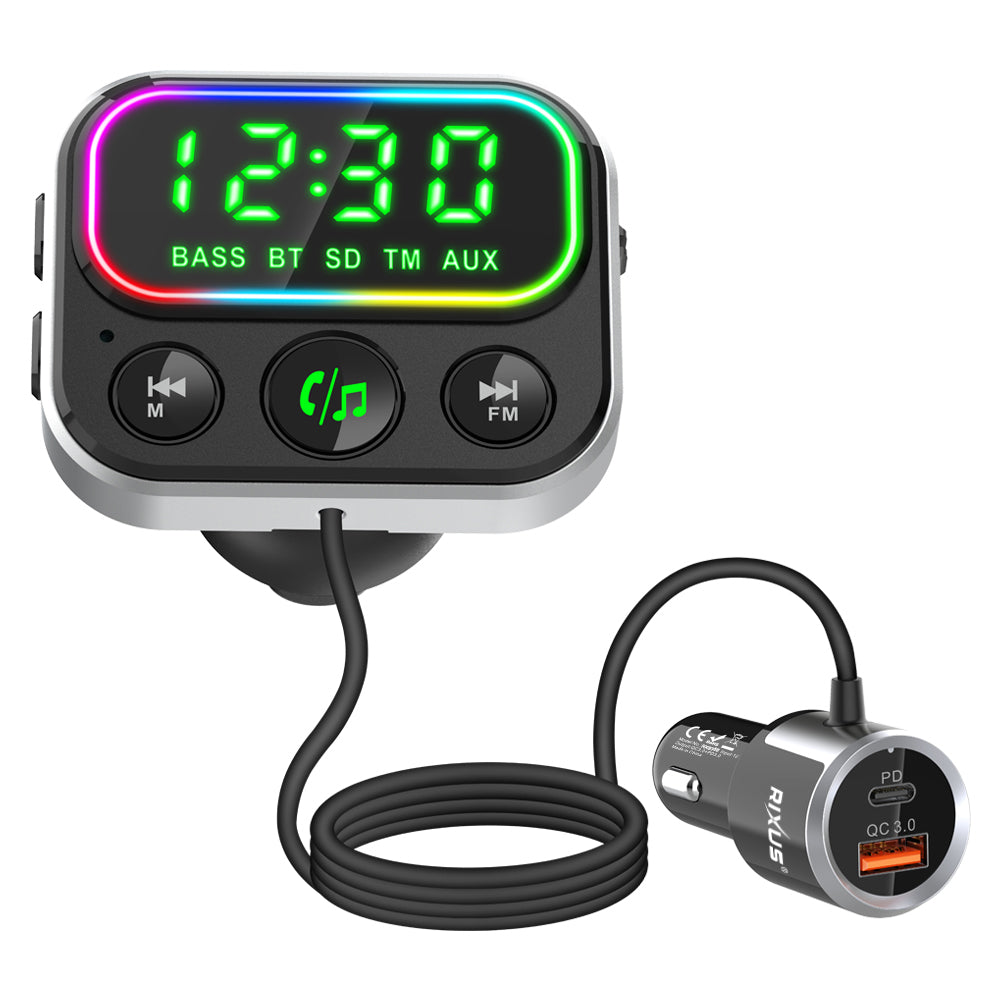 Rixus RXBT55 Transmissor FM Bluetooth 2 em 1 e adaptador para automóvel Preto