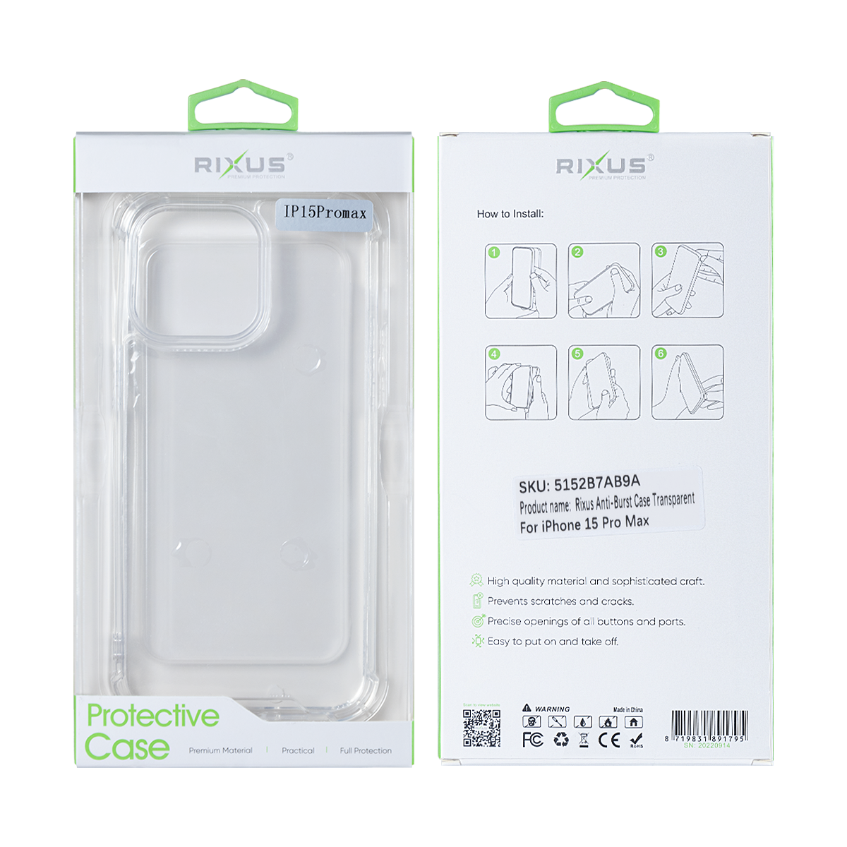 Capa anti-explosão Rixus For Apple iPhone 15 Pro Max Transparente