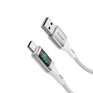 Cabo USB-A para USB-C entrançado Rixus RXUC29AC com ecrã LED Branco