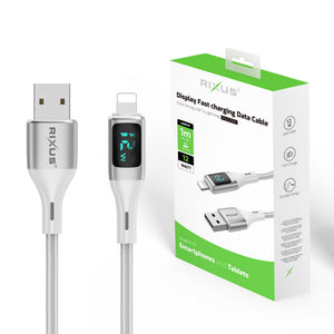 Rixus RXUC29AL Braided USB-A To Lightning Connector Cable With LED Display White