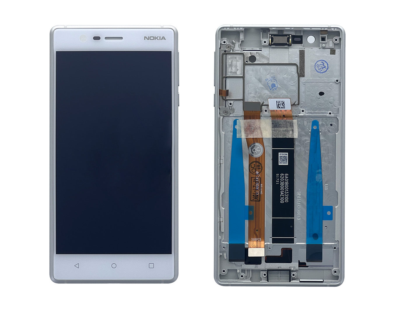 Nokia 3 Ecrã e digitalizador com moldura OEM branco