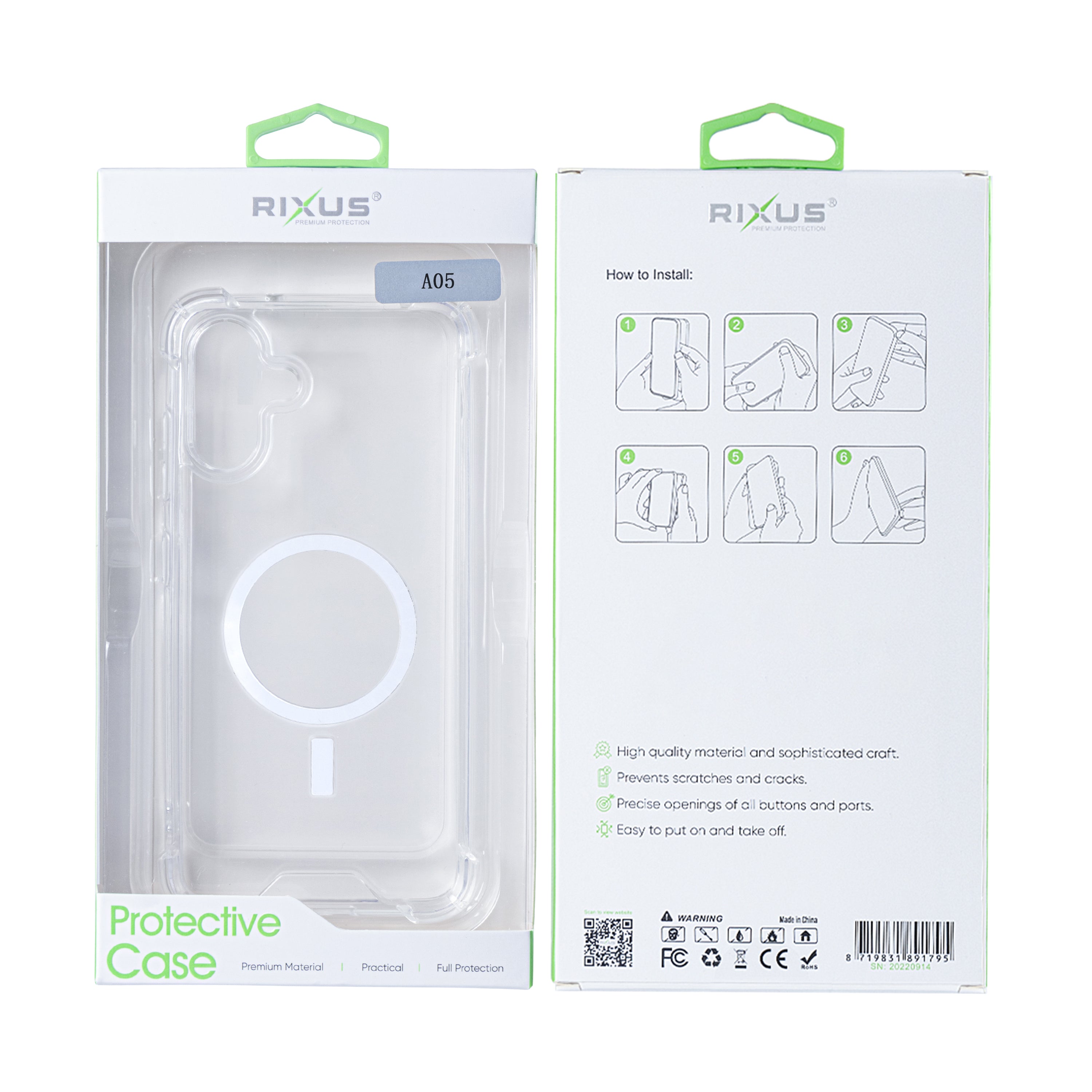 Rixus Anti-Burst Case With MagSafe Compatible For Samsung Galaxy A05 Transparent