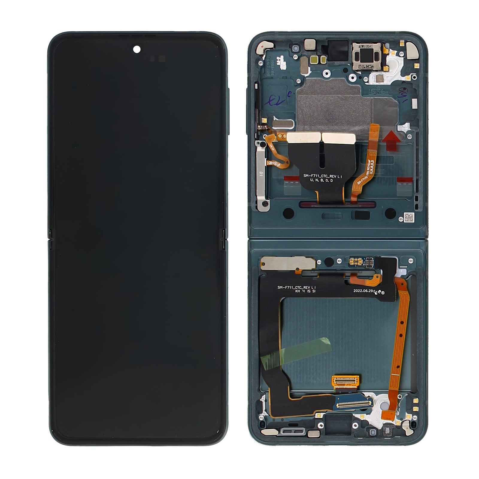 Samsung Galaxy Z Flip3 5G F711B Ecrã principal e digitalizador com moldura verde Pacote de serviço