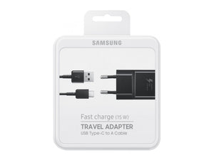Samsung Fast Charger With USB-A To USB-C Cable 100cm 15W Black Original Retail Box