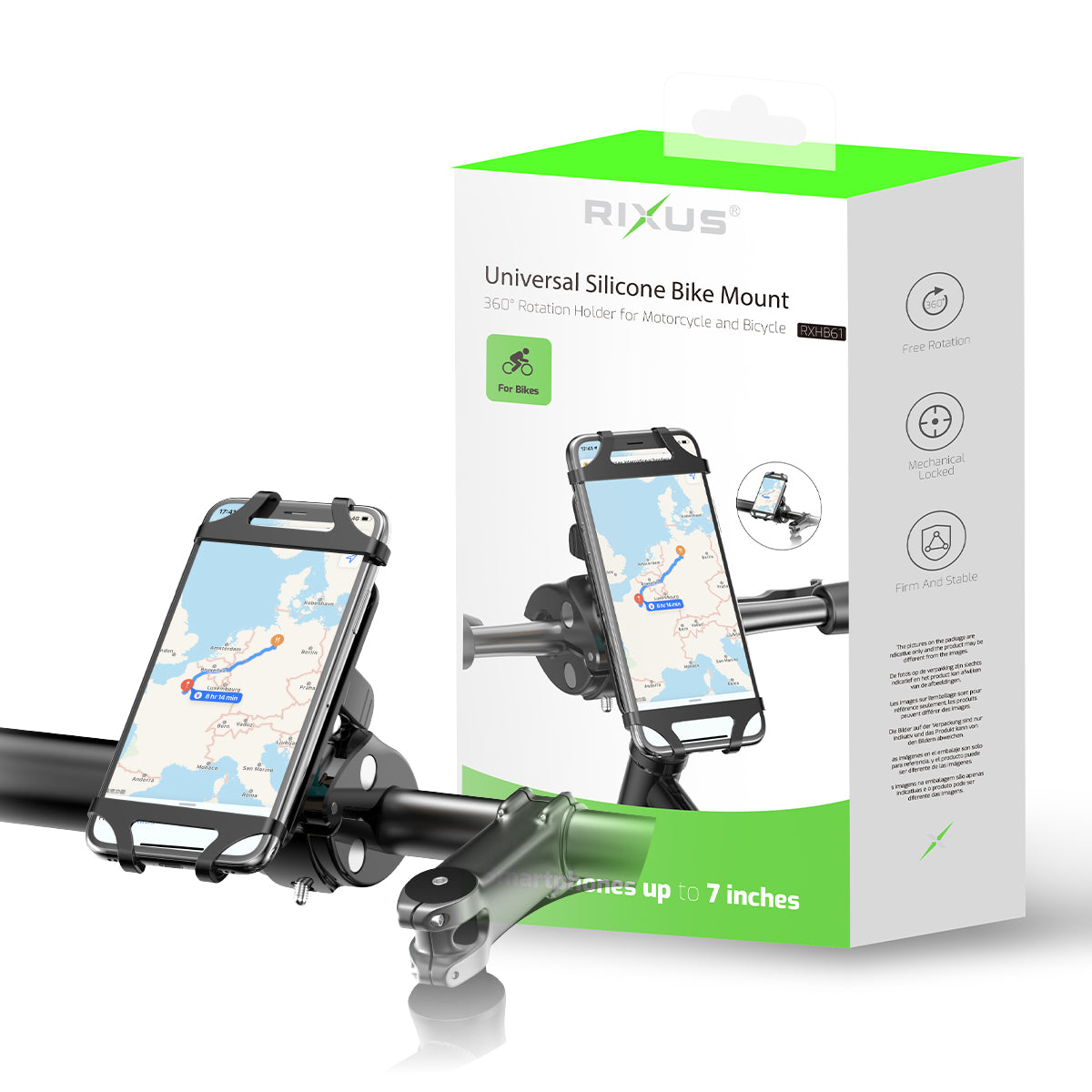 Rixus RXHB61 Suporte de silicone para guiador de bicicleta Preto