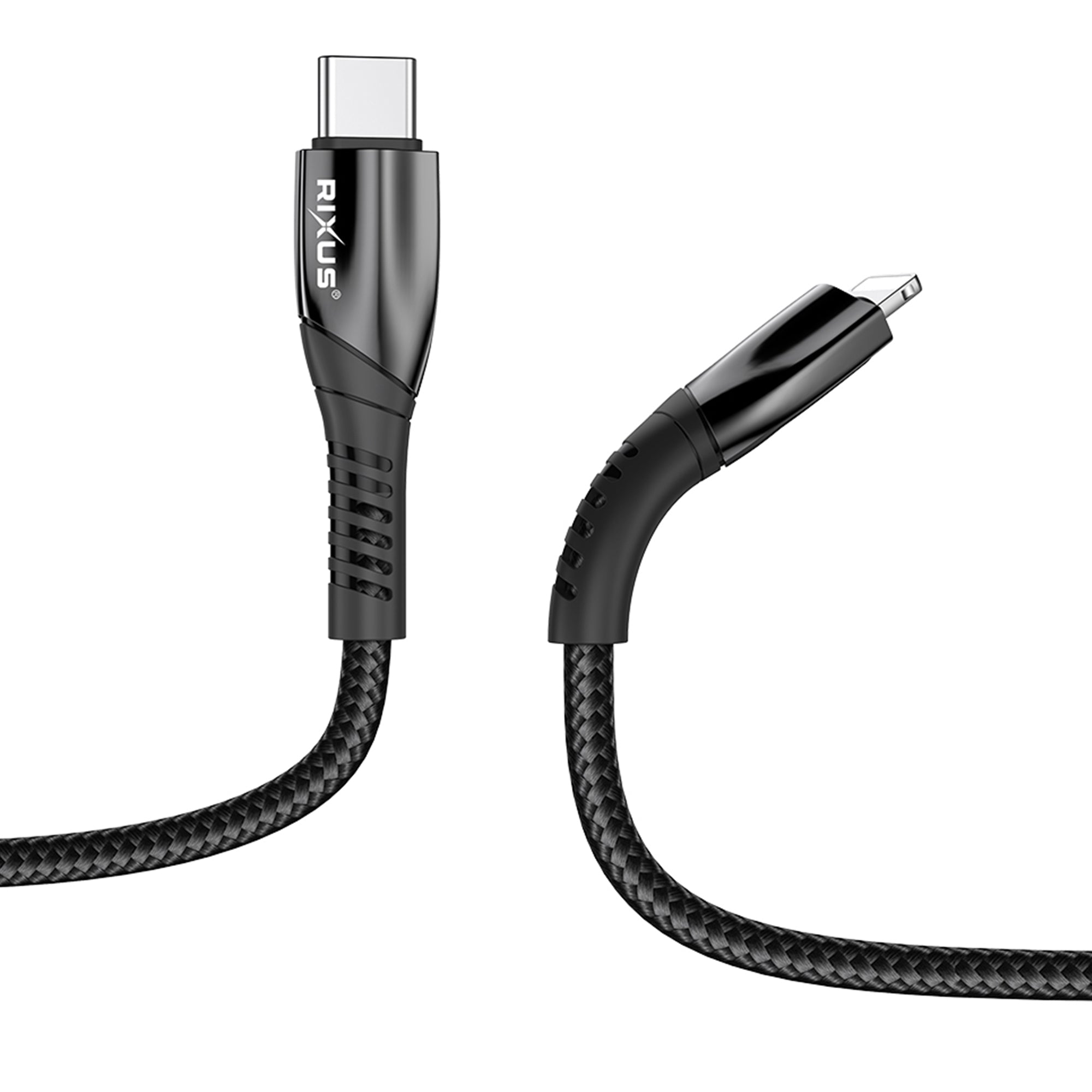 Rixus RXUC38L Fast Charging Cable USB-C To Lightning Connector Nylon 2m Black
