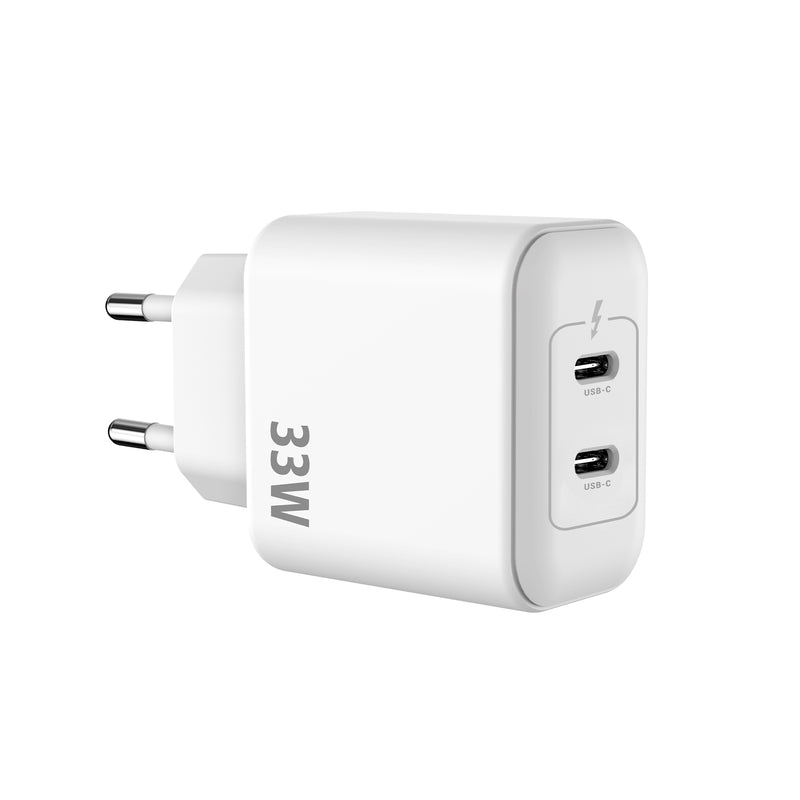 Rixus RXHC33D Adaptador de corrente duplo USB-C GaN 33W Branco
