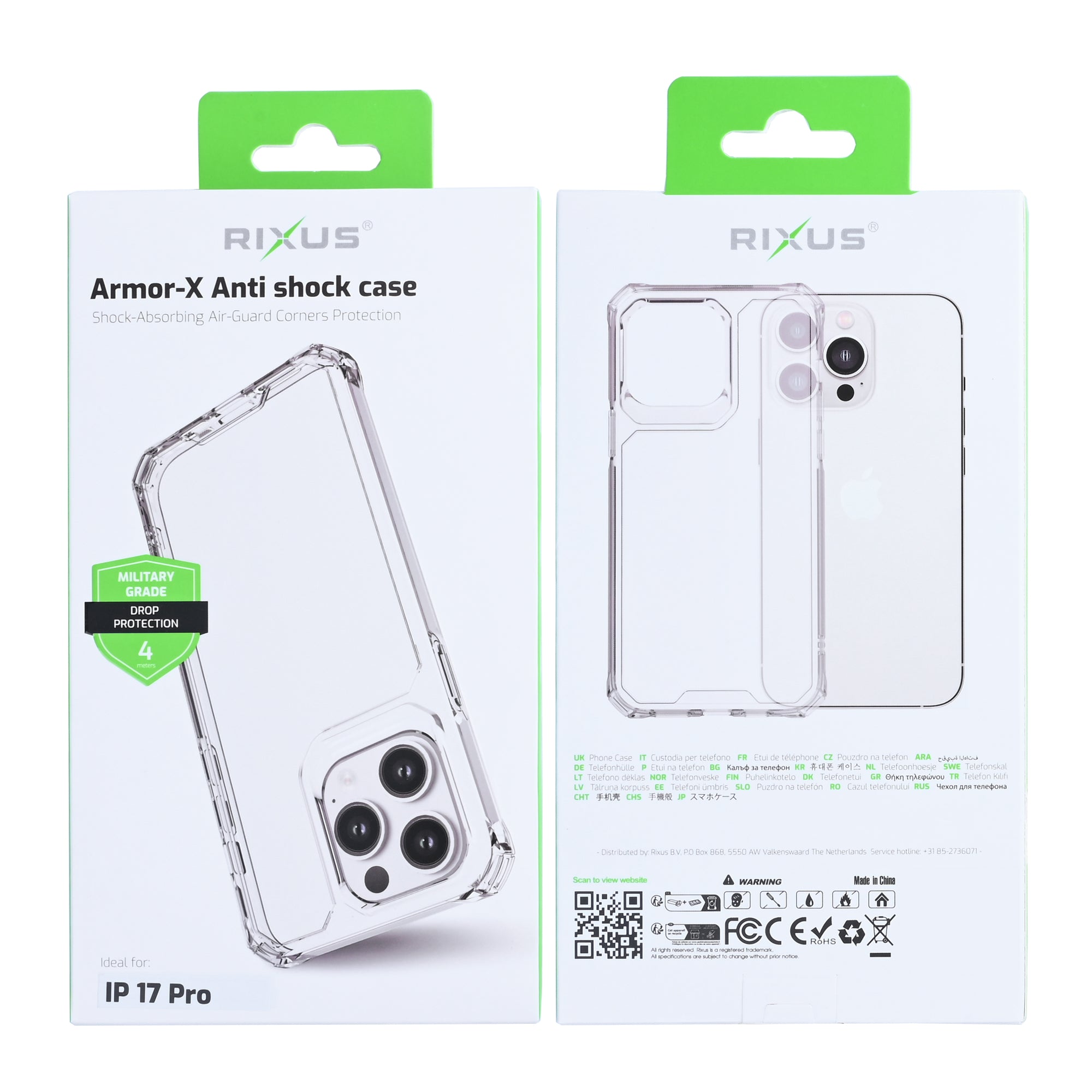 Capa anti-choque Rixus Armor-X For Apple iPhone 17 Pro Transparente