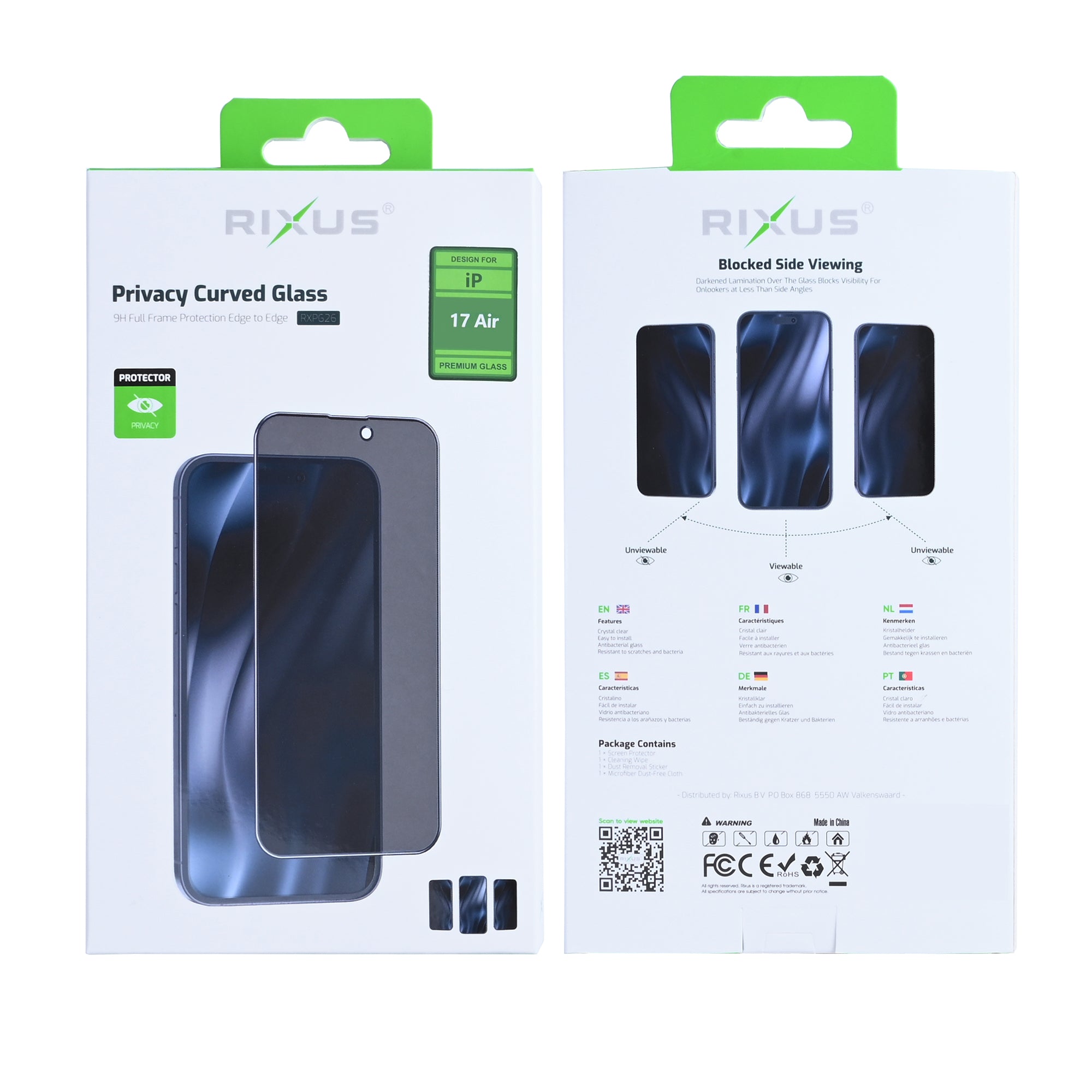 Rixus Privacy Full Curved Edge Vidro temperado For Apple iPhone 17 Air
