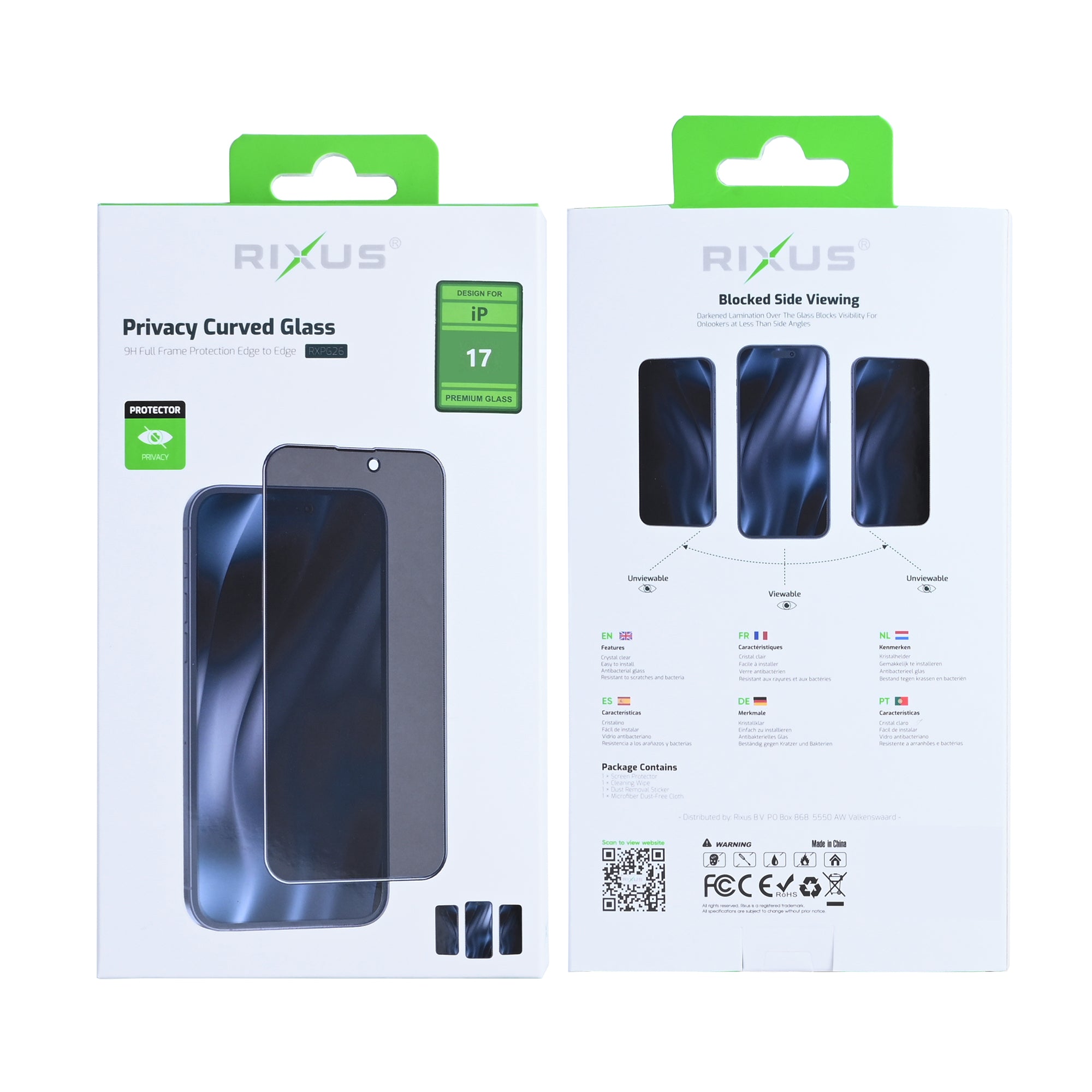 Vidro temperado Rixus Privacy Full Curved Edge For Apple iPhone 17
