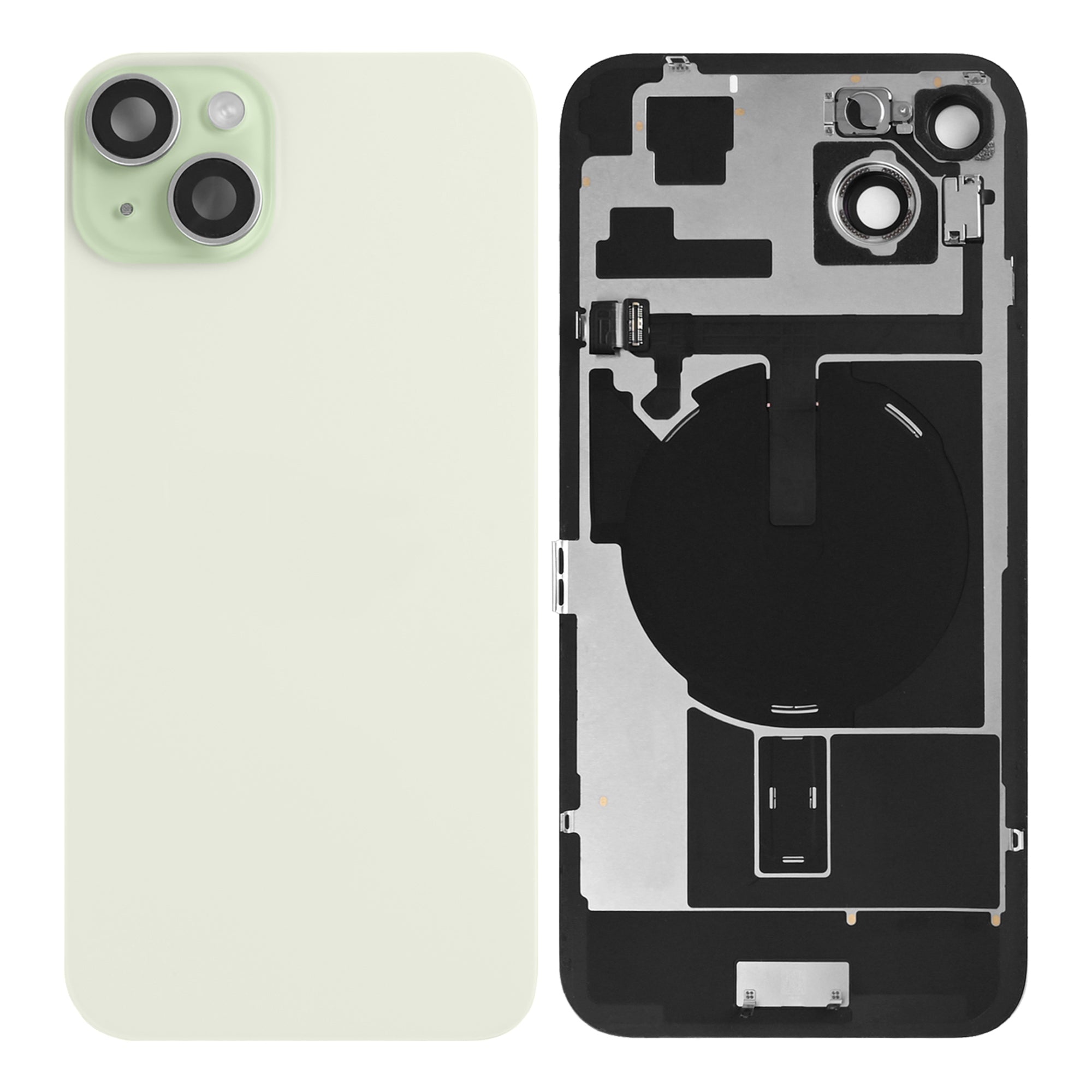 For Apple 15 Vidro traseiro com NFC, moldura da câmara ampliada Verde puxado