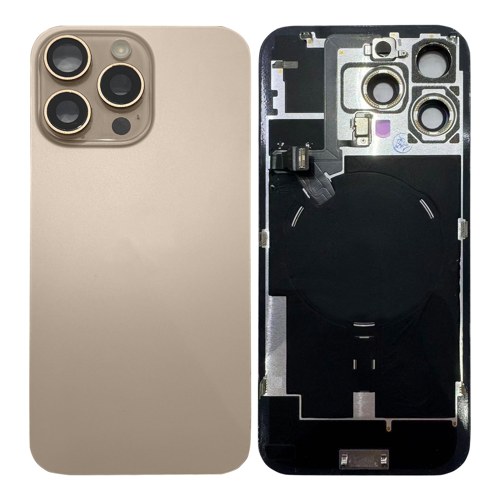 For Apple 16 Pro Max Vidro traseiro com NFC, moldura da câmara ampliada Titânio deserto puxado