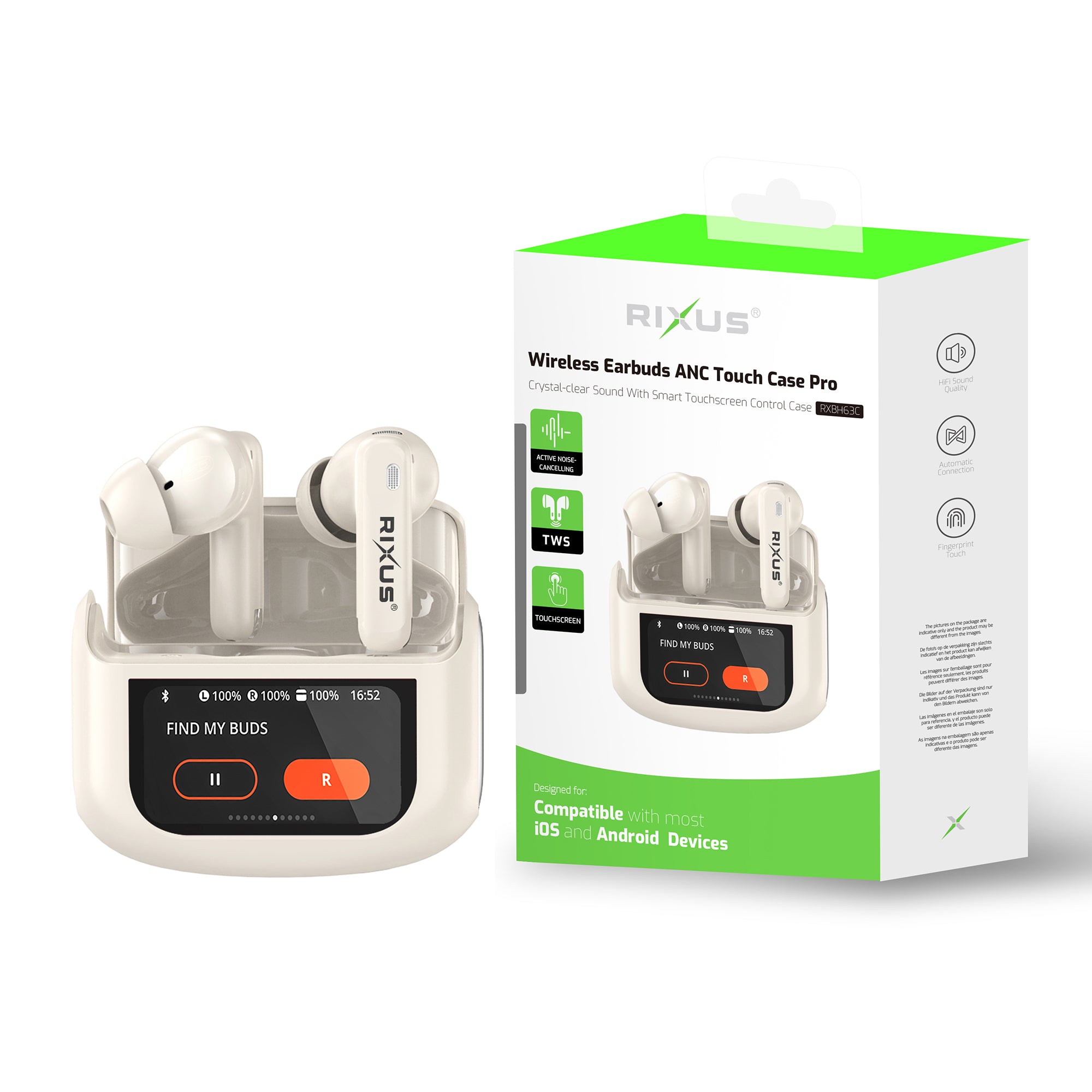 Rixus RXBH63C Auriculares sem fios Touch Case Pro Bege