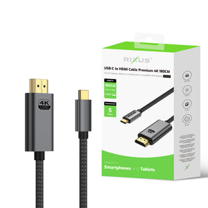 Rixus RXHU15 Cabo USB-C para HDMI Premium 4K 1,8 m cinzento espacial