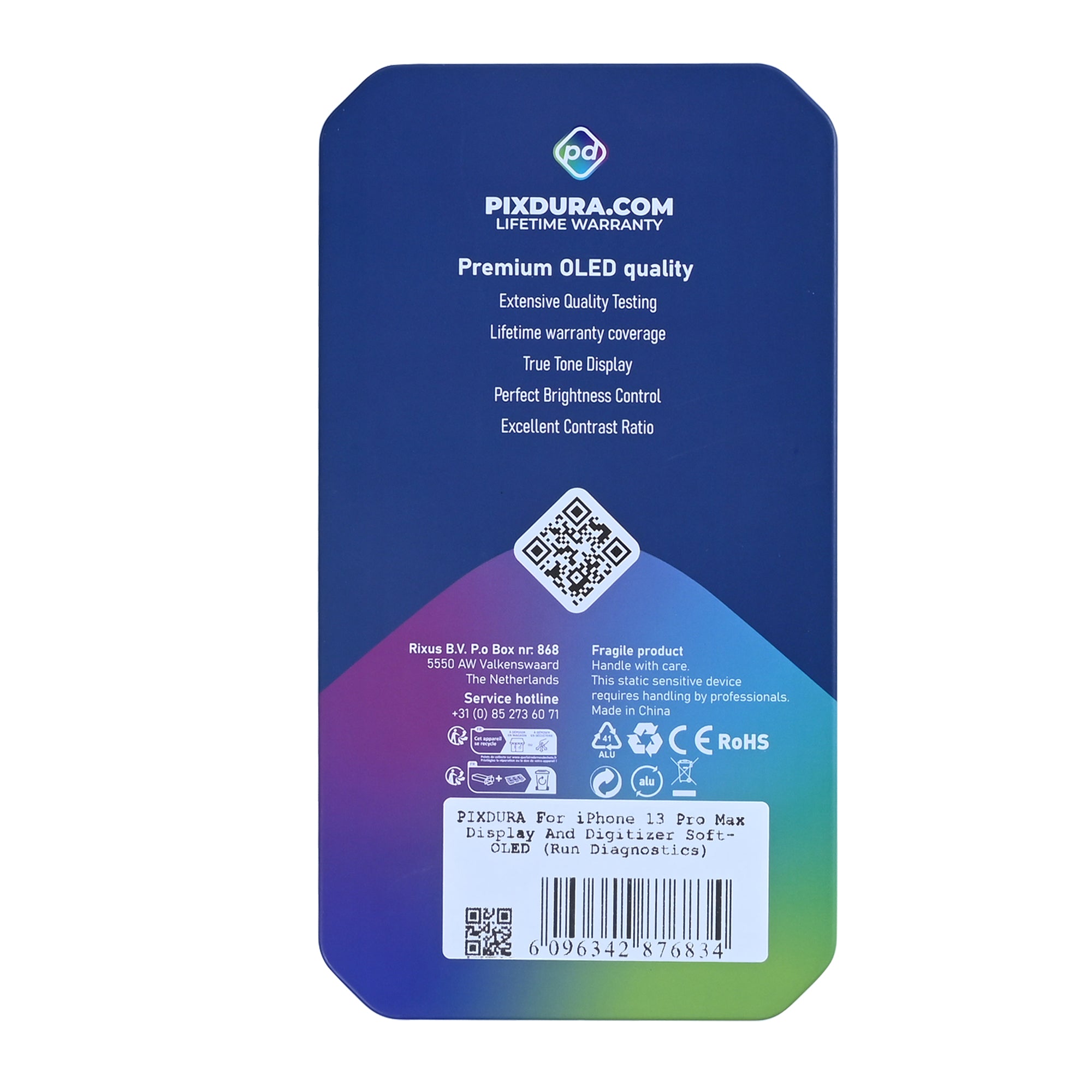 PIXDURA For Apple 13 Pro Max Ecrã e Digitalizador Soft-OLED Executar Diagnóstico) (120 Hz)