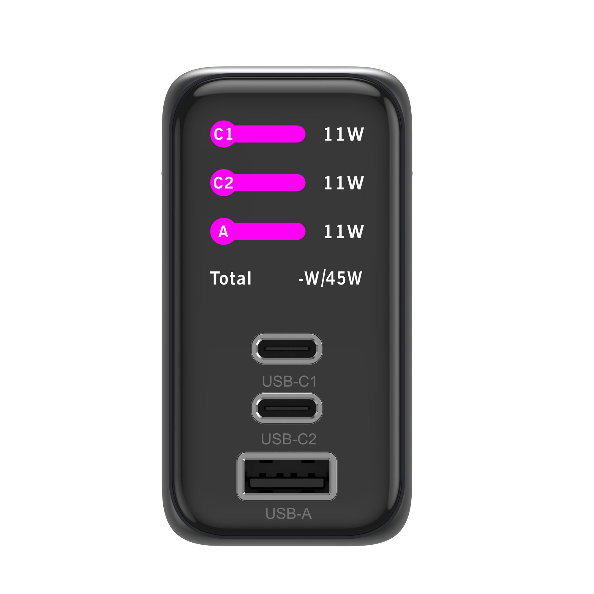 Adaptador de alimentação Rixus RXHC50 GaN com ecrã TFT 70 W cinzento espacial