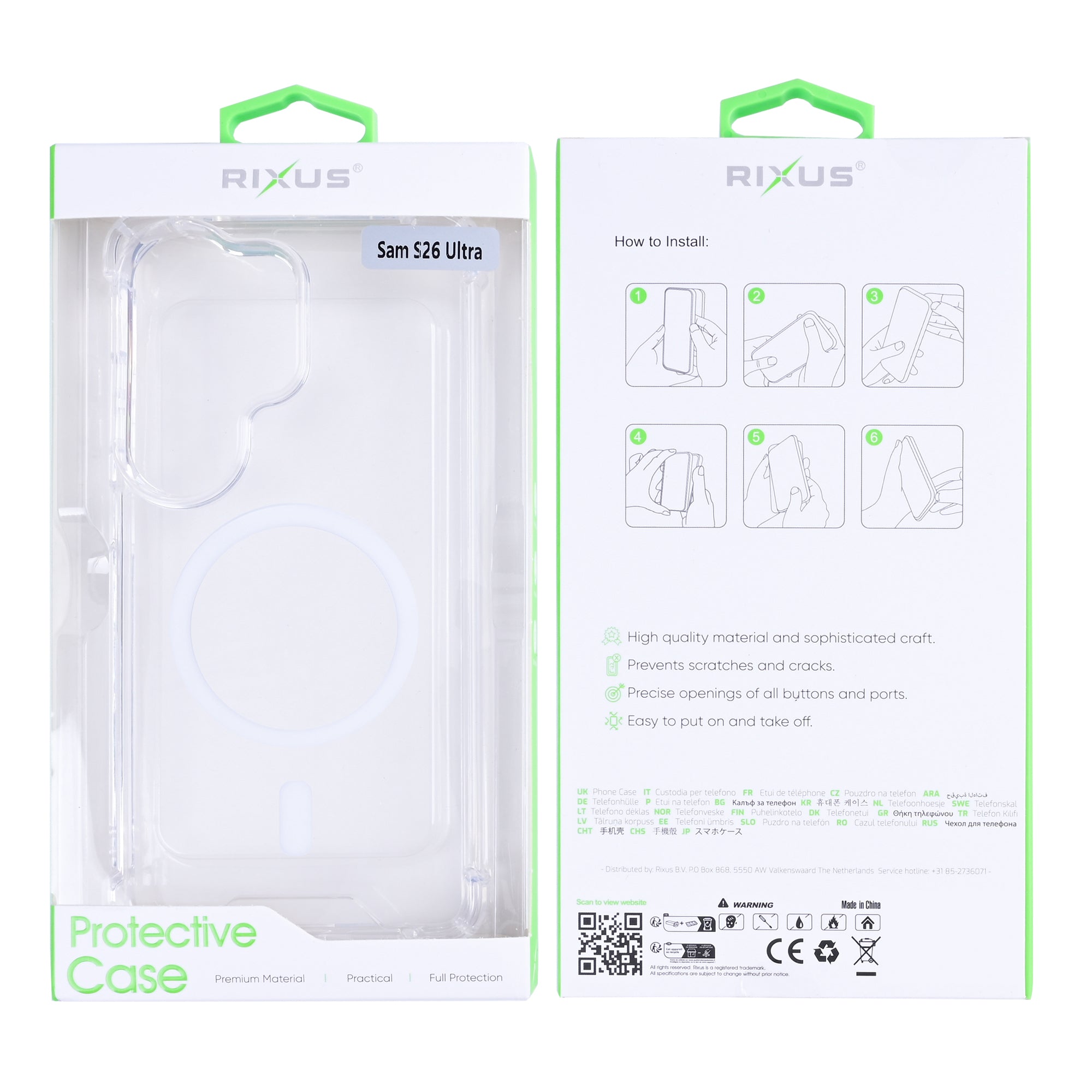 Rixus Anti-Burst Case With MagSafe Compatible For Samsung Galaxy S26 Ultra Transparent