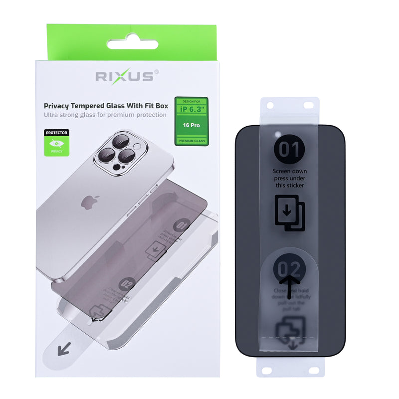 Rixus Privacy Tempered Glass With Fit Box For Apple iPhone 16 Pro