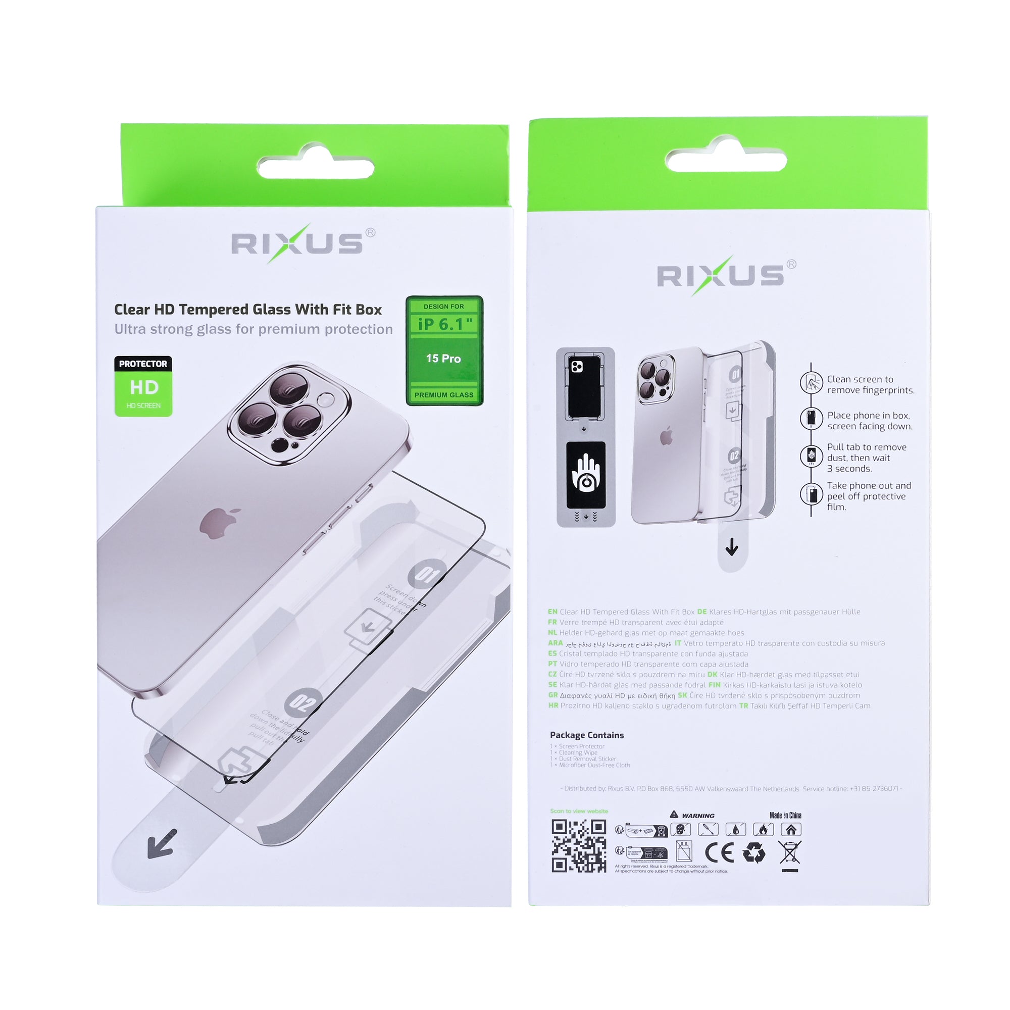 Rixus Clear HD Tempered Glass With Fit Box For Apple iPhone 15 Pro