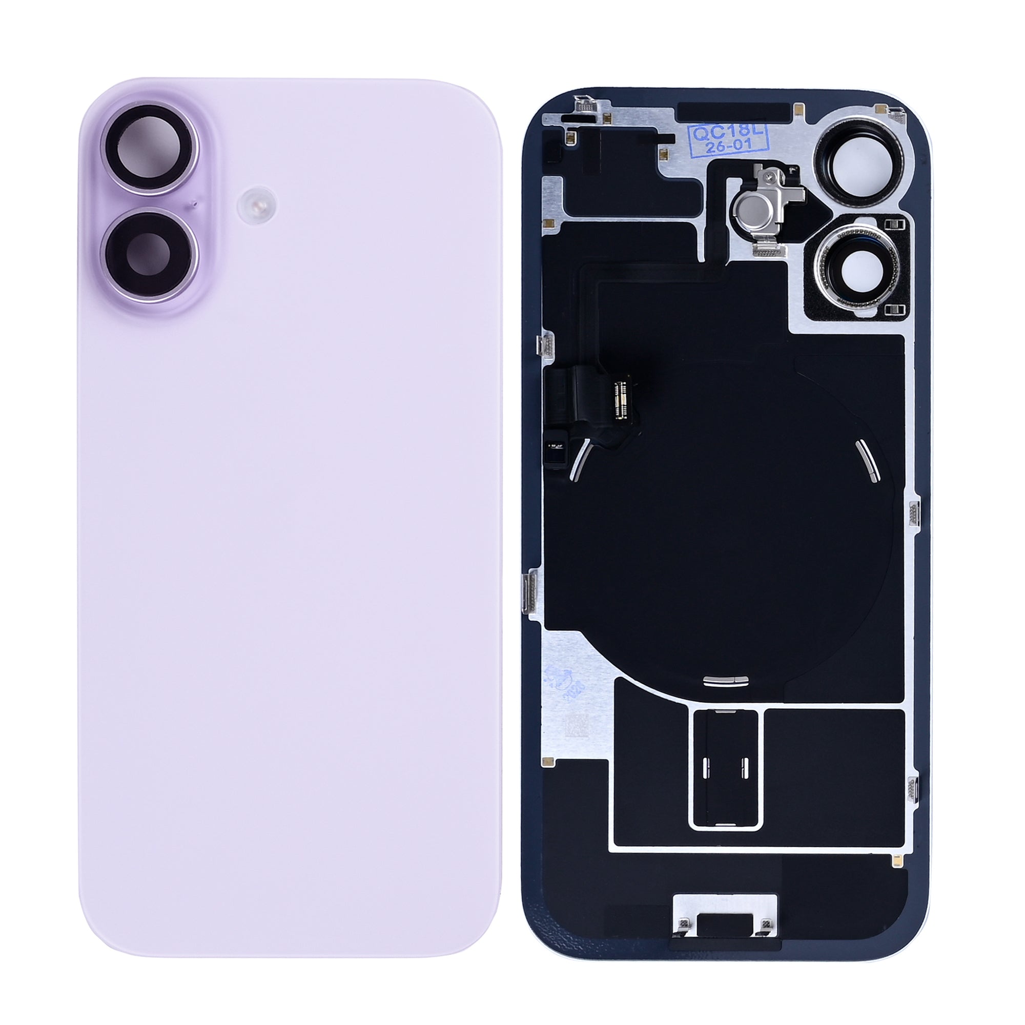 For Apple 17 Vidro traseiro com NFC, moldura da câmara ampliada Lavanda Puxado
