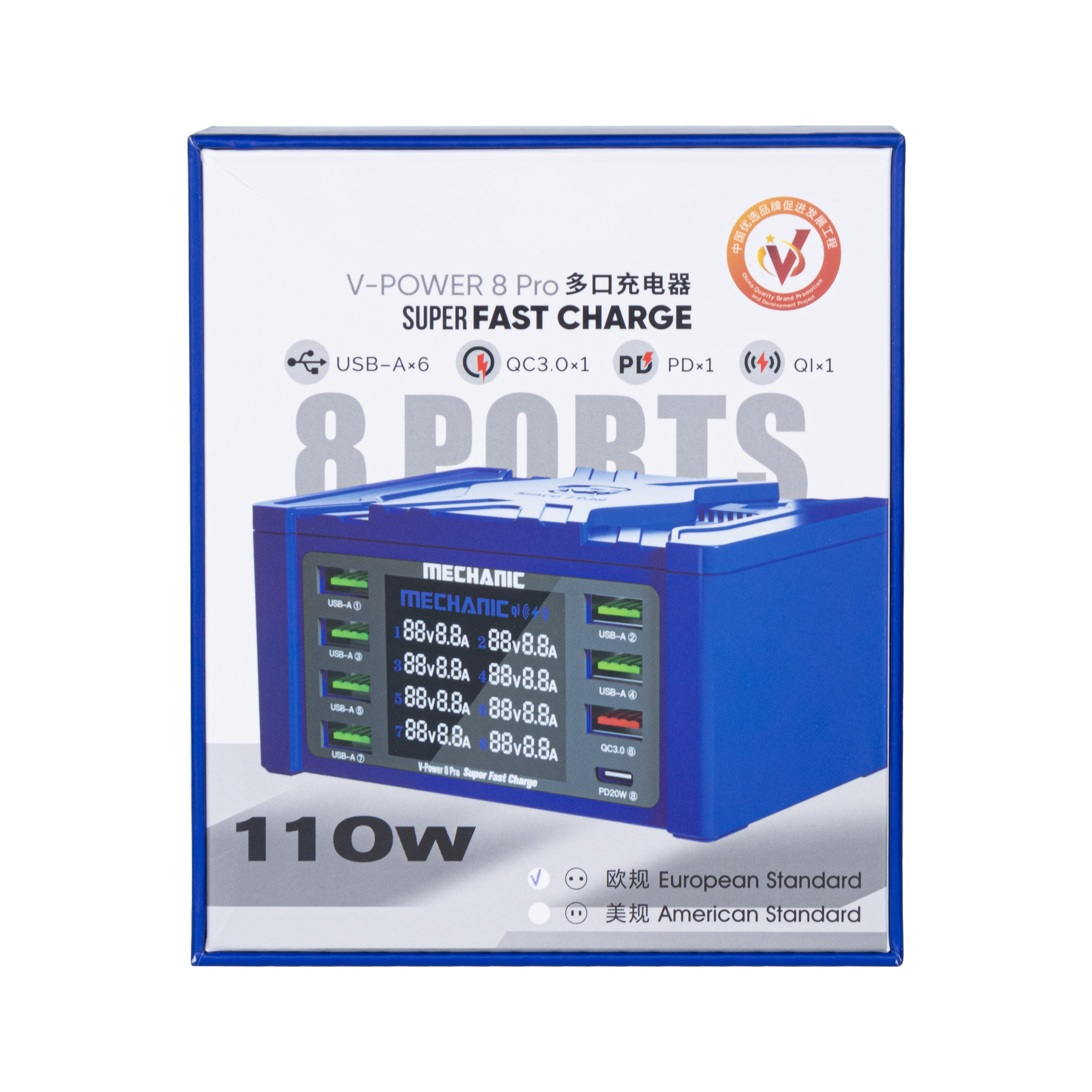 MECHANIC 8 Ports 110W Multi USB Socket Charger PD3.0 QC3.0 Fast Charging Phone Charger With LED Display