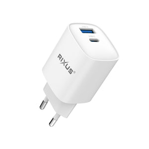 Carregador PD Rixus RX95A USB-C GaN 30W Branco