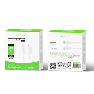 Cabo USB-C para USB-C de carregamento rápido Rixus RXUC18C Branco