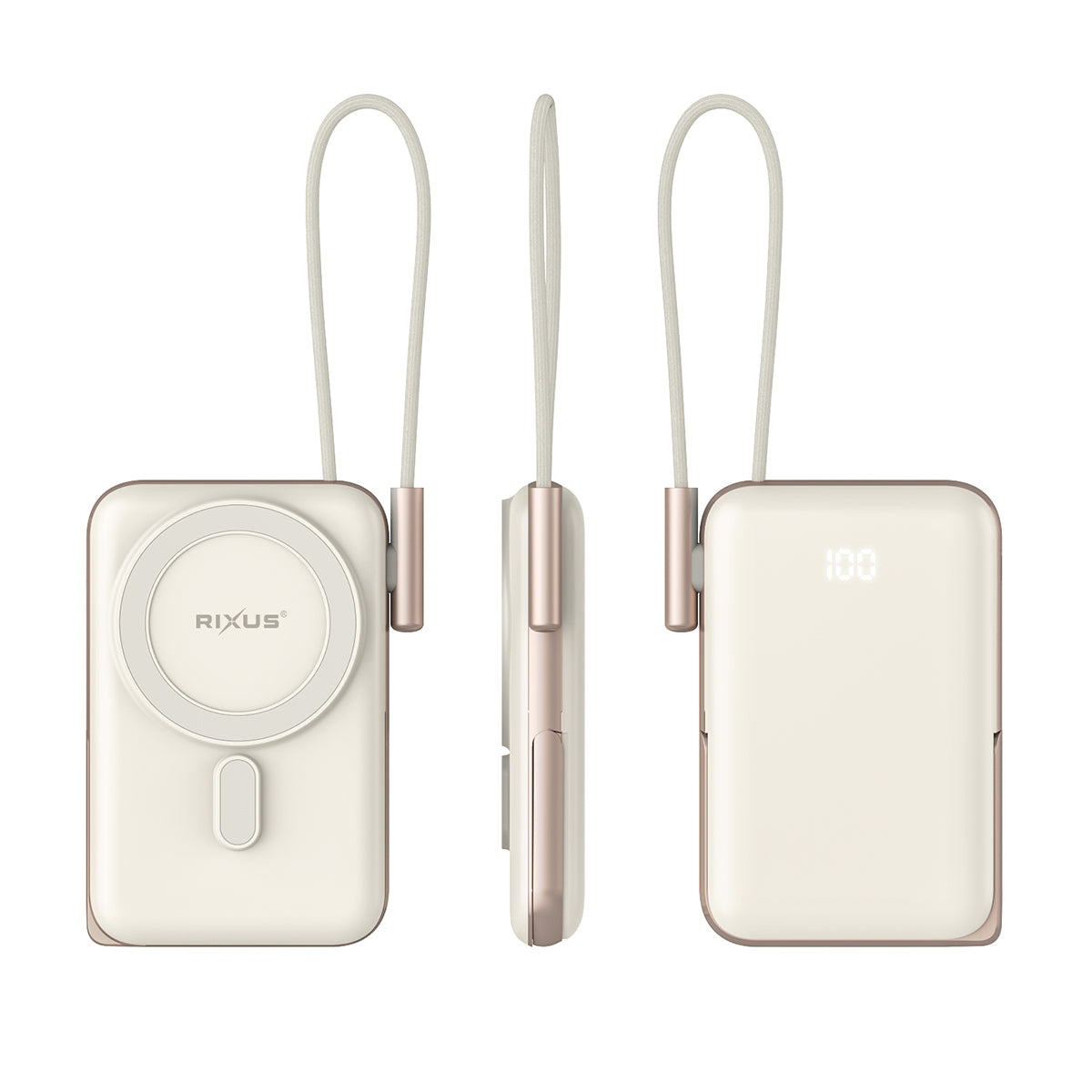 Rixus RXPB29 Powerbank magnético 10000mAh com cabo USB-C integrado em ouro rosa