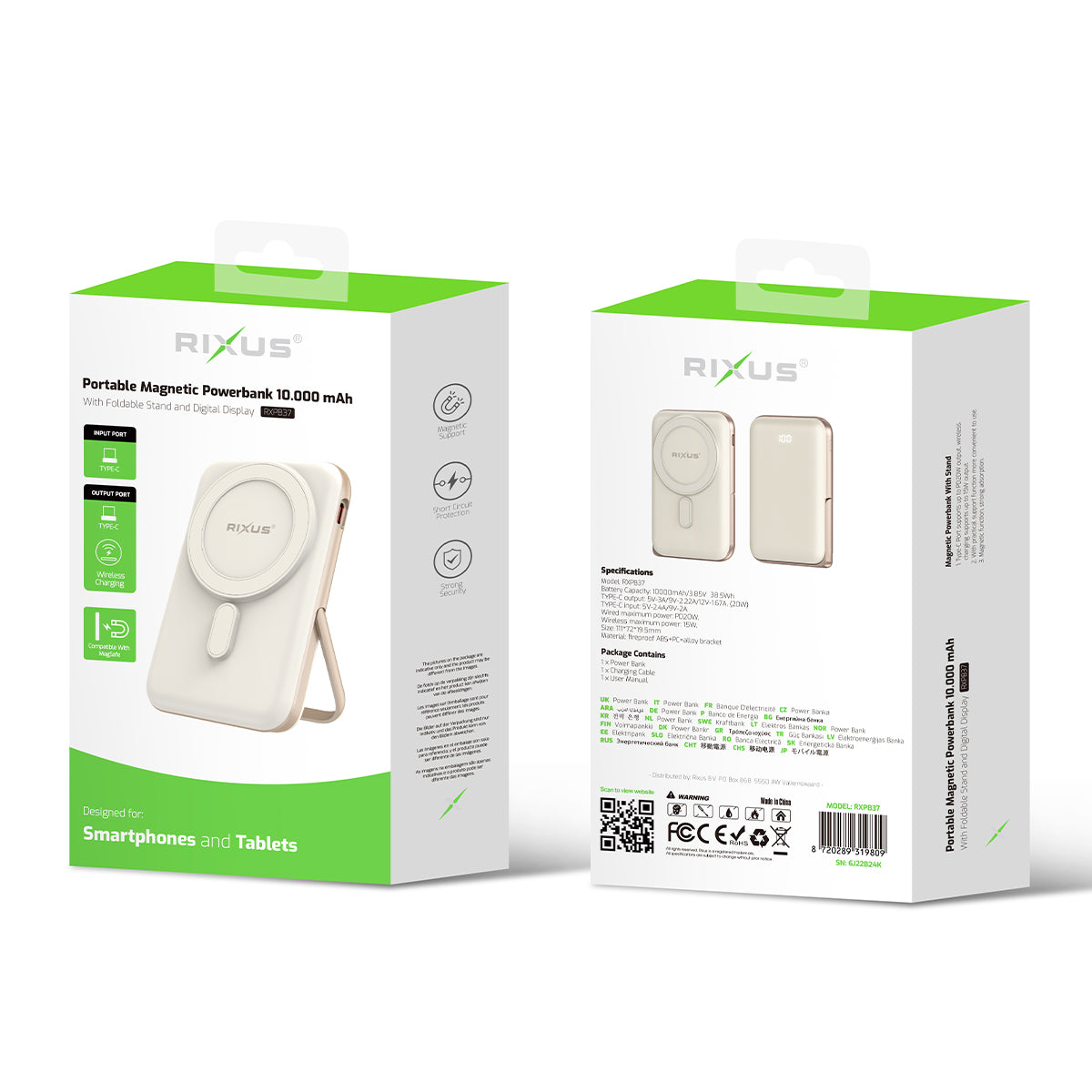 Rixus RXPB37 Powerbank magnético portátil 10000mAh com suporte em ouro rosa
