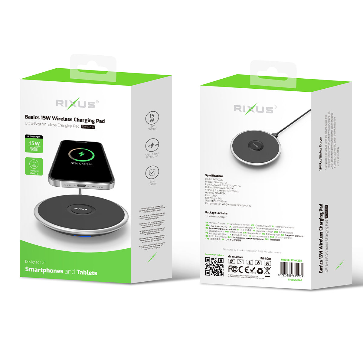 Base de carregamento sem fios Rixus RXWC23R Basics 15W Preto