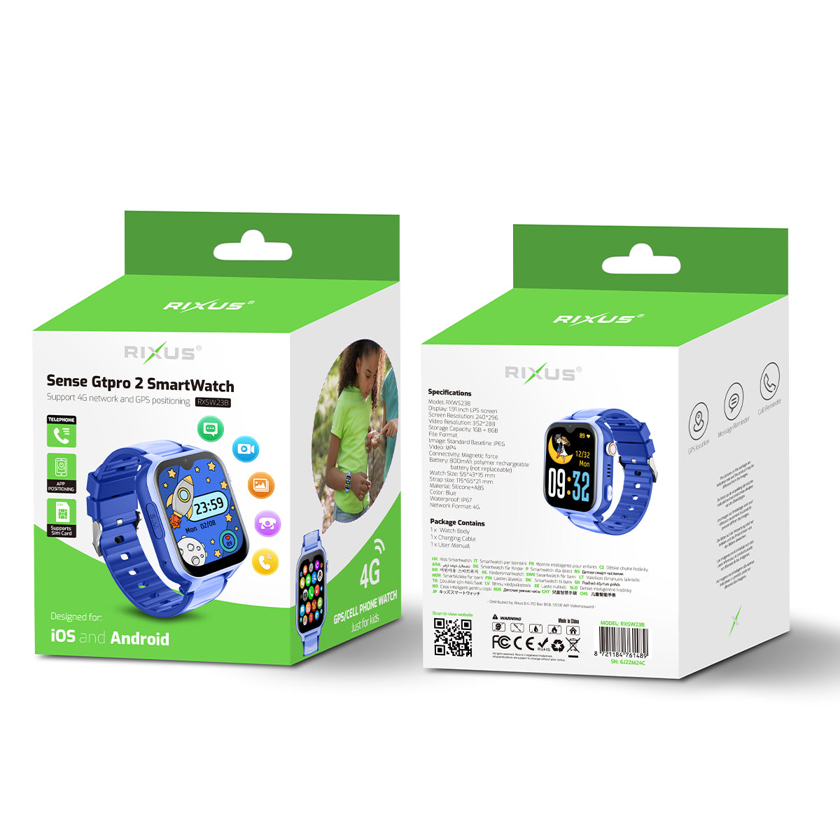 Rixus RXSW23B Sense Gtpro 2 SmartWatch com GPS e função de cartão SIM Azul