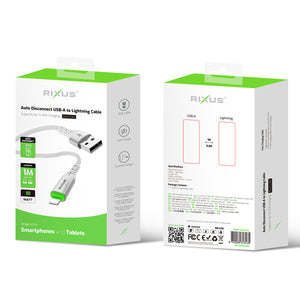 Rixus RXUC21AL Auto Disconnect USB-A To Lightning Connector Cable White
