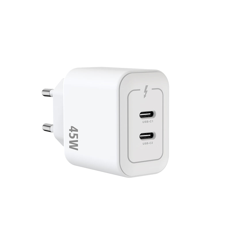 Rixus RXHC45 Adaptador de corrente duplo USB-C GaN 45W Branco