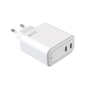 Rixus RXHC45 Adaptador de corrente duplo USB-C GaN 45W Branco
