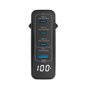 Rixus RX100 GaN Power Adapter With Digital Display 100W Black