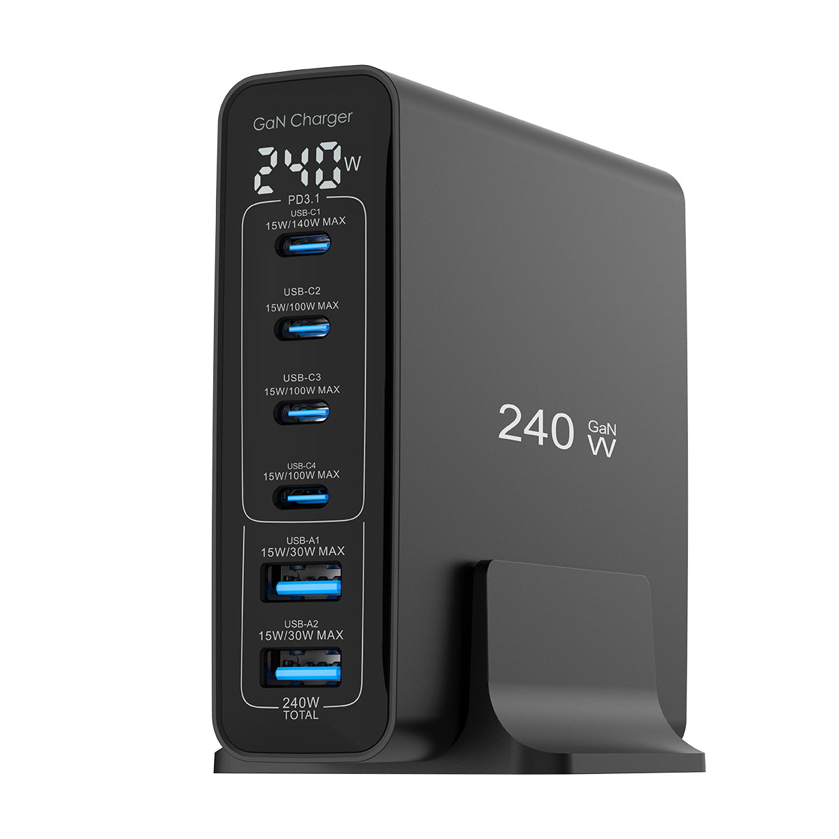 Rixus RX240 GaN Power Adapter With Digital Display 240W Black